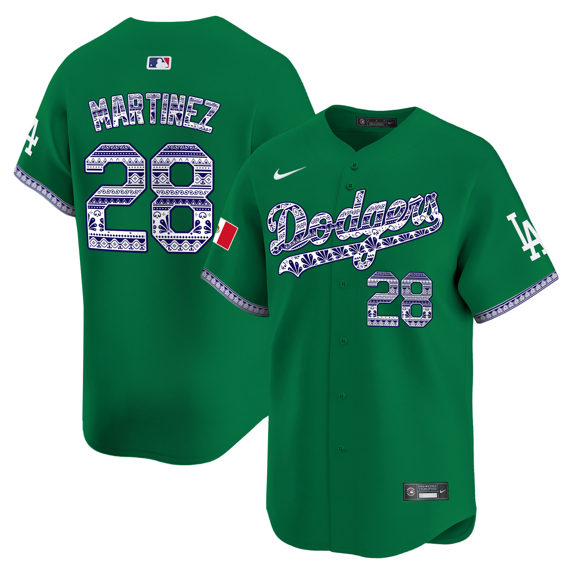 J.D. Martinez Men's Los Angeles Dodgers Mexico Vapor Premier Limited V3 Green Jersey - All Stitched