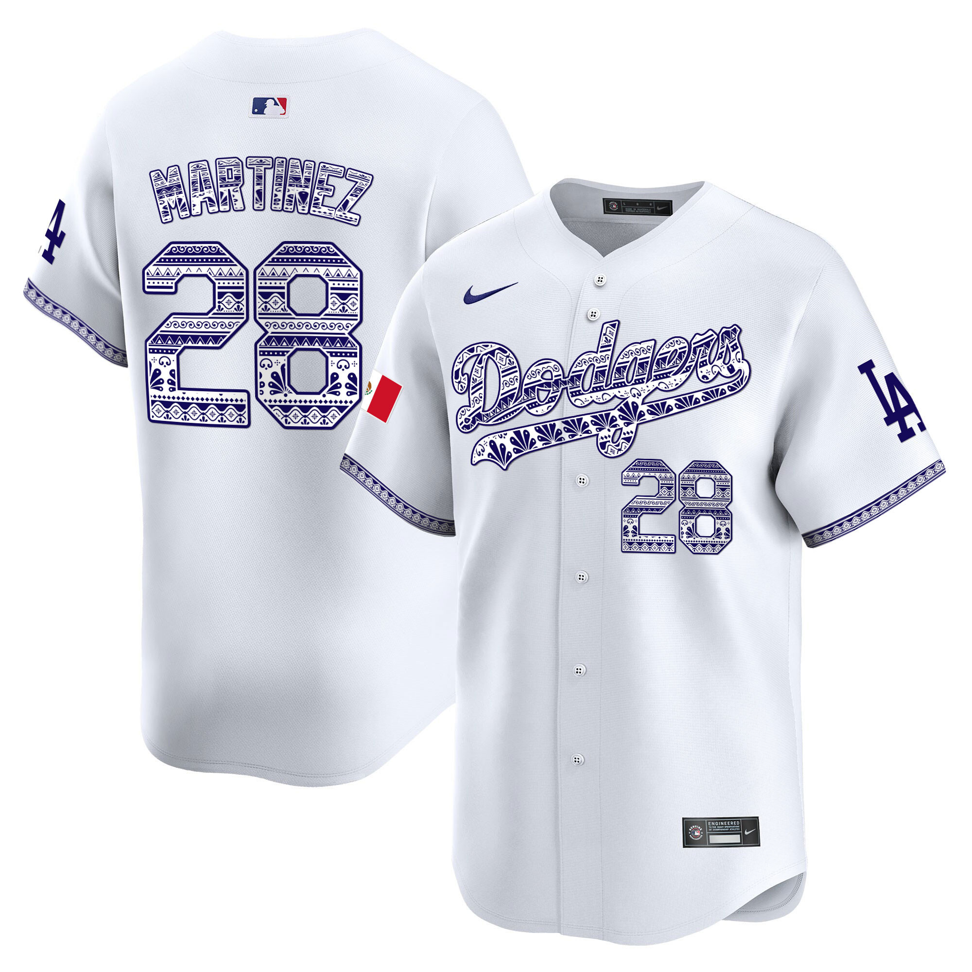 J.D. Martinez Men's Los Angeles Dodgers Mexico Vapor Premier Limited V3 White Jersey - All Stitched