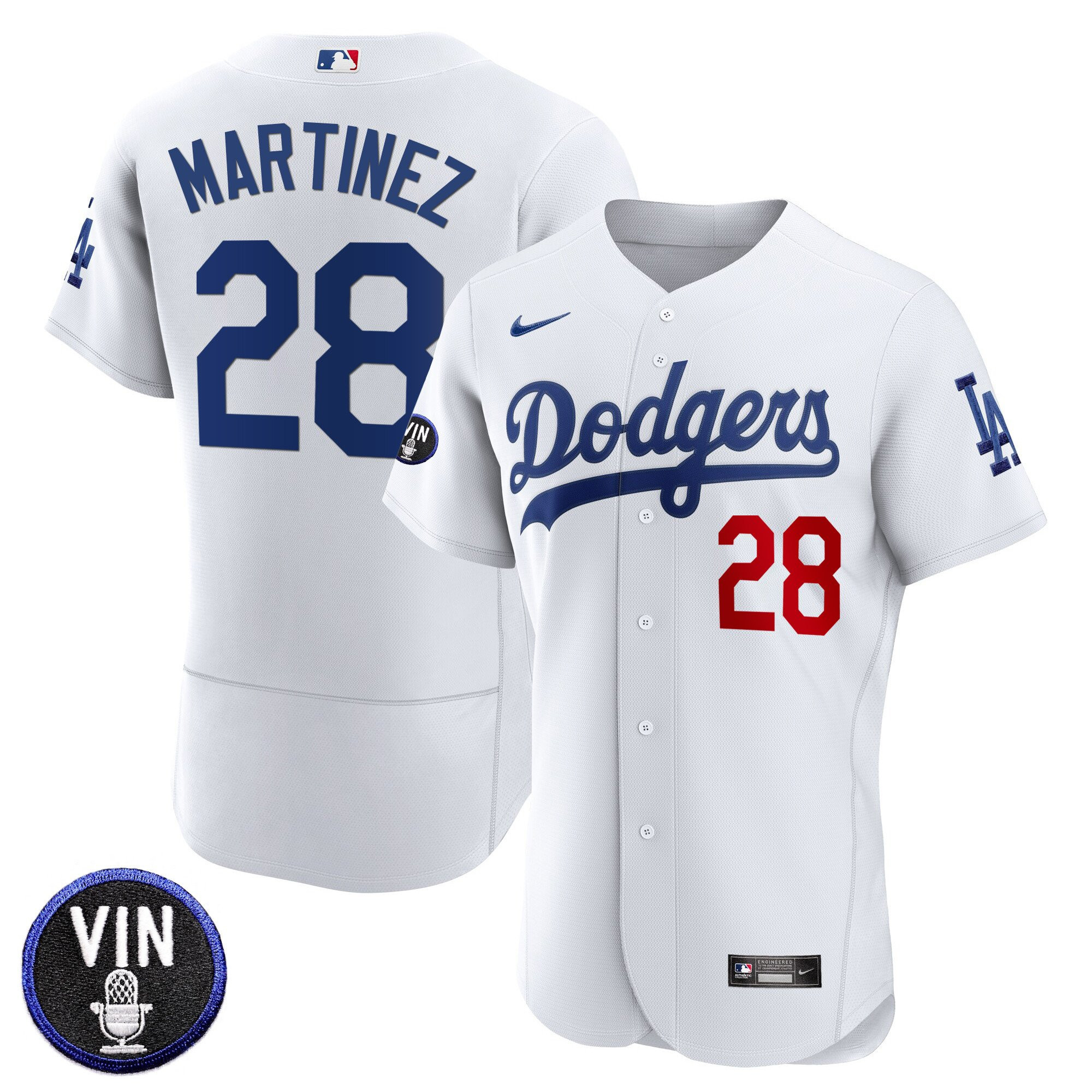 J.D. Martinez Men's Los Angeles Dodgers Vin Scully Patch Flex Base White Jersey - All Stitched