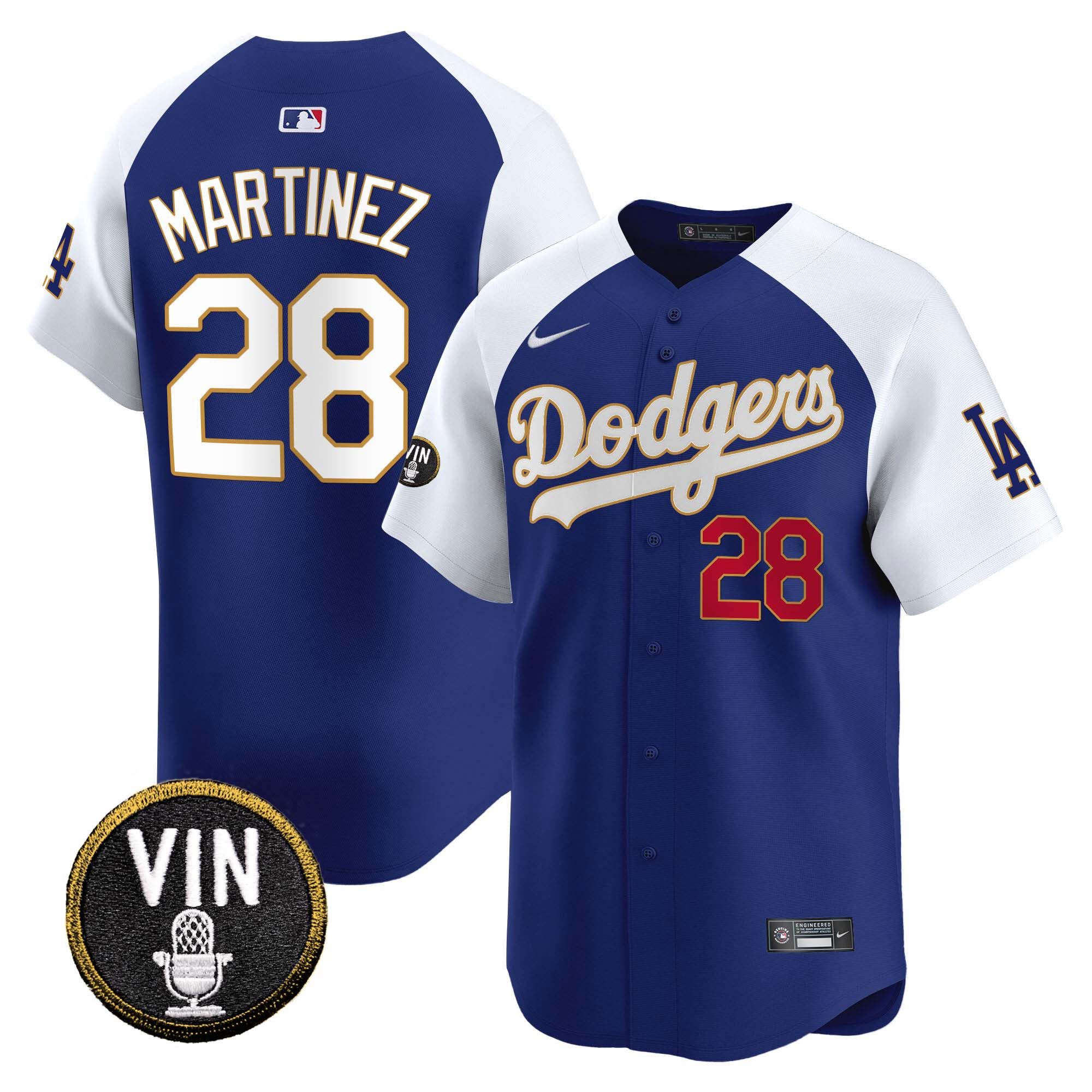 J.D. Martinez Men's Los Angeles Dodgers Vin Scully Patch Gold Trim Vapor Premier Limited Alternate Royal Jersey - All Stitched