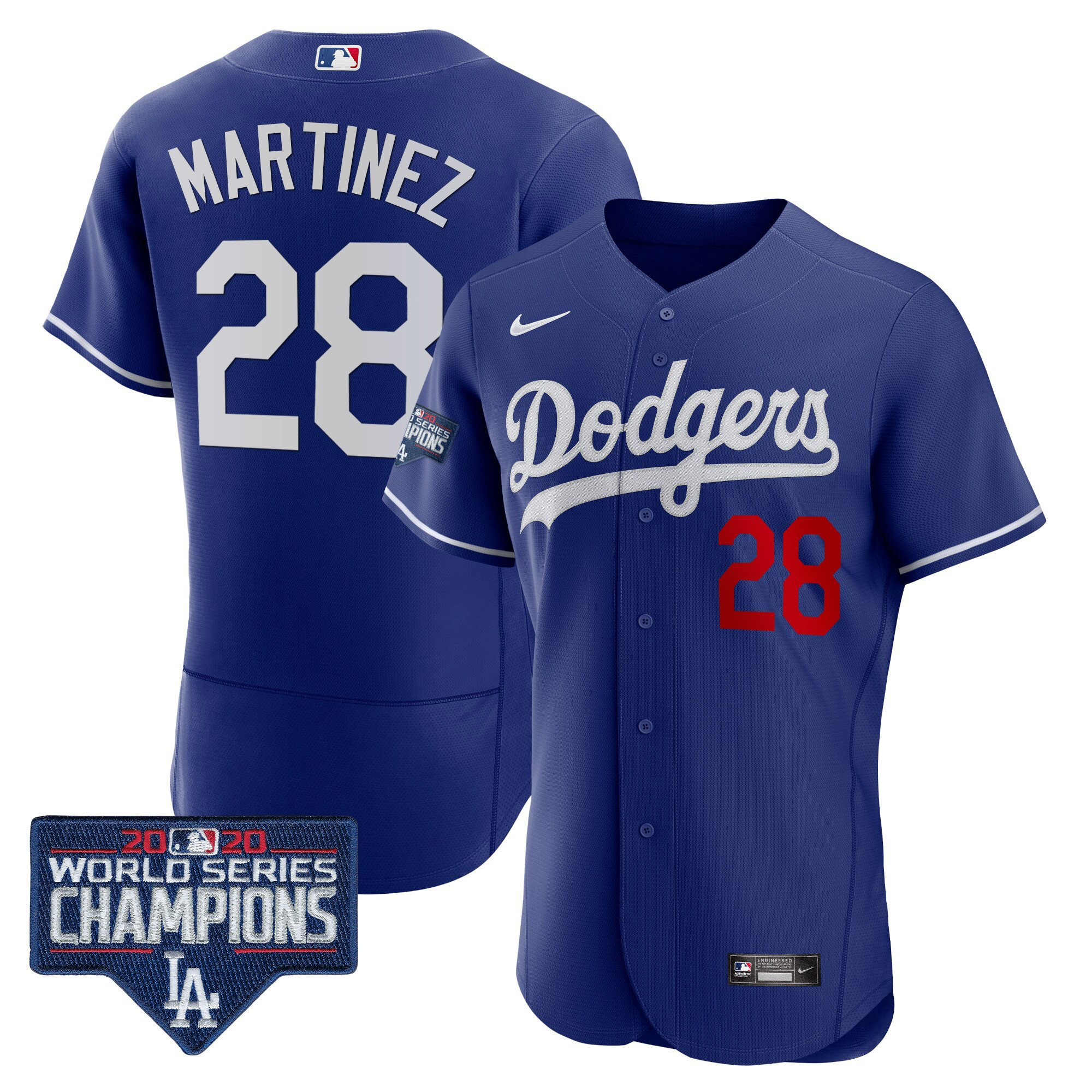 J.D. Martinez Men's Los Angeles Dodgers World Series Champions Patch Flex Base Royal Jersey - All Stitched