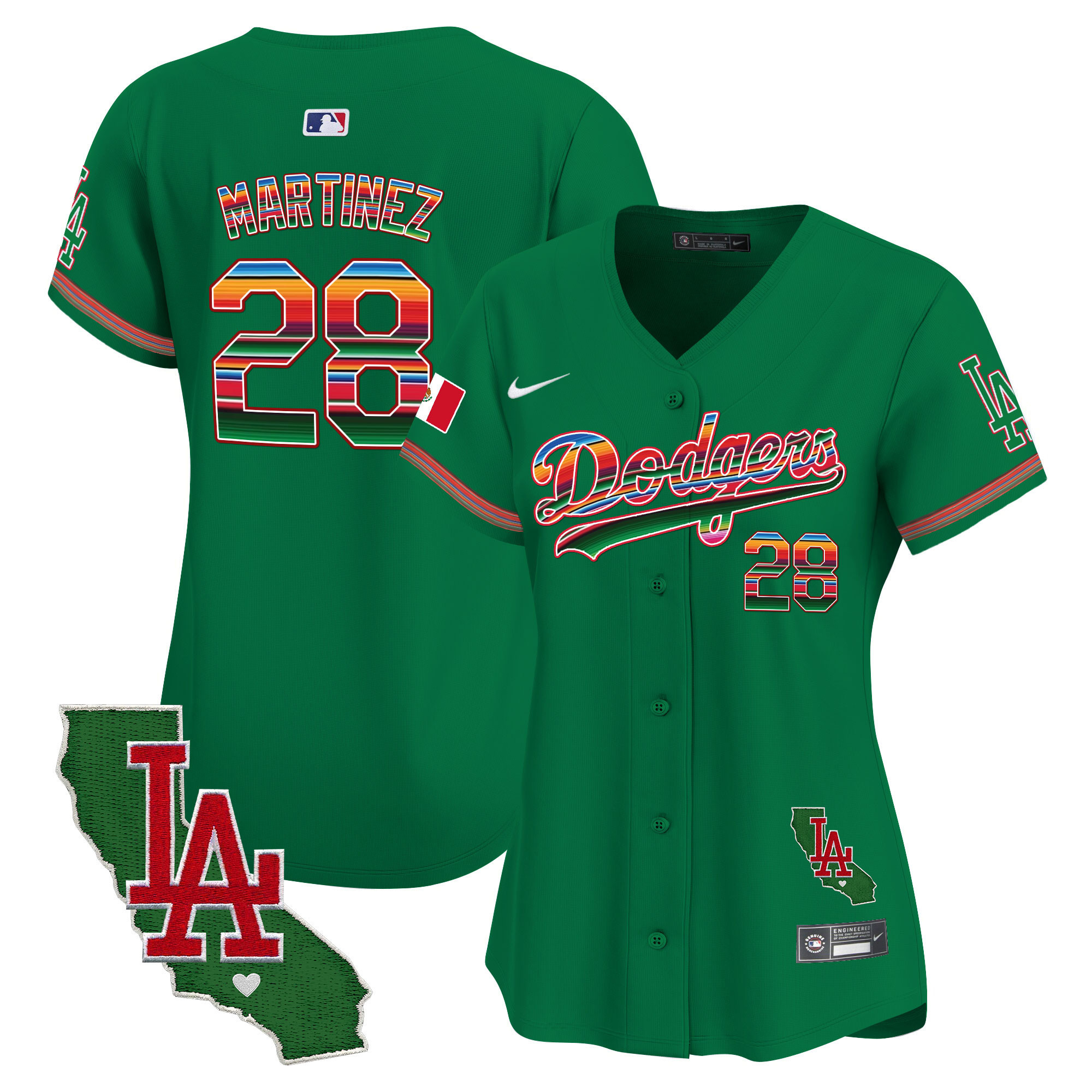 J.D. Martinez Women's Los Angeles Dodgers Mexico California Patch Vapor Premier Limited V2 Green Jersey - All Stitched