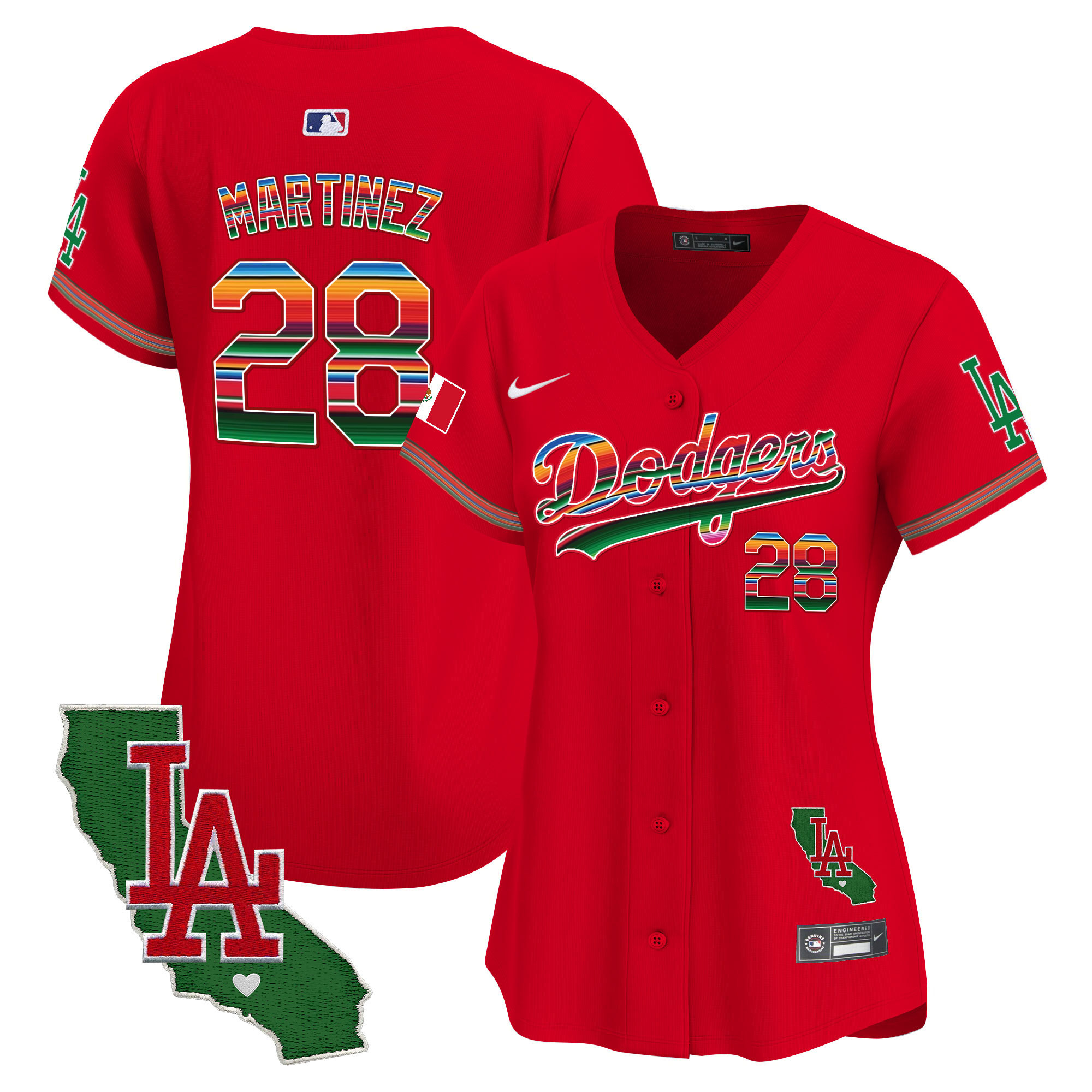 J.D. Martinez Women's Los Angeles Dodgers Mexico California Patch Vapor Premier Limited V2 Red Jersey - All Stitched