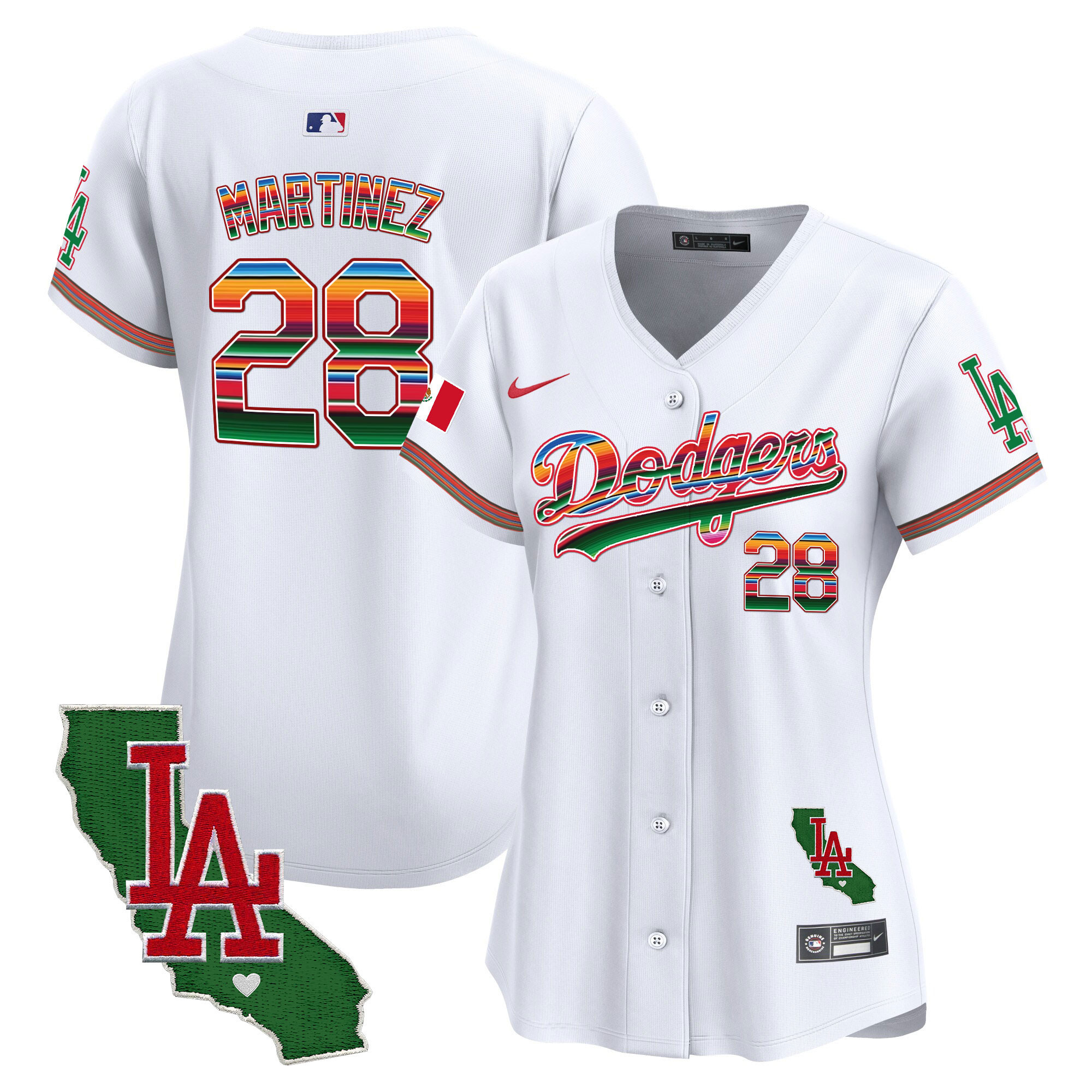 J.D. Martinez Women's Los Angeles Dodgers Mexico California Patch Vapor Premier Limited V2 White Jersey - All Stitched