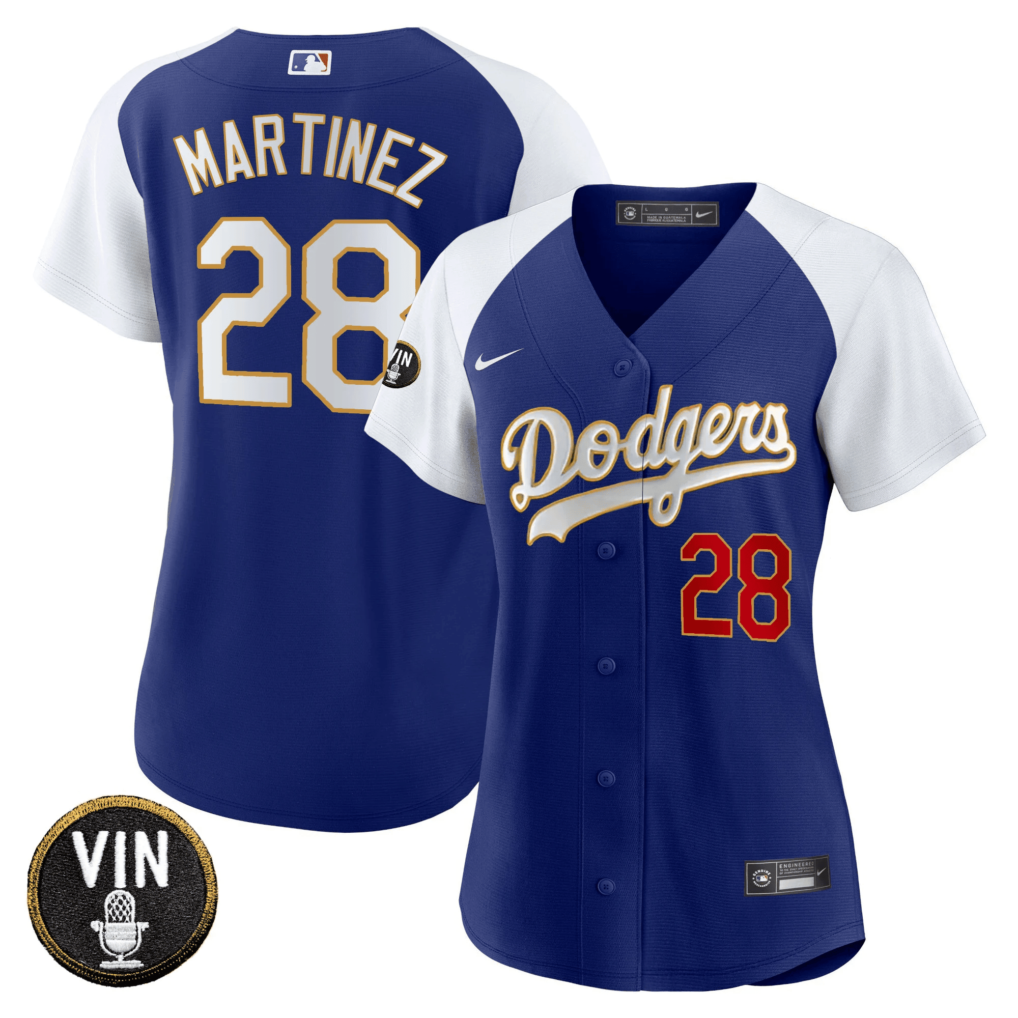 J.D. Martinez Women's Los Angeles Dodgers Vin Scully Patch Gold Trim Alternate Royal Jersey - All Stitched