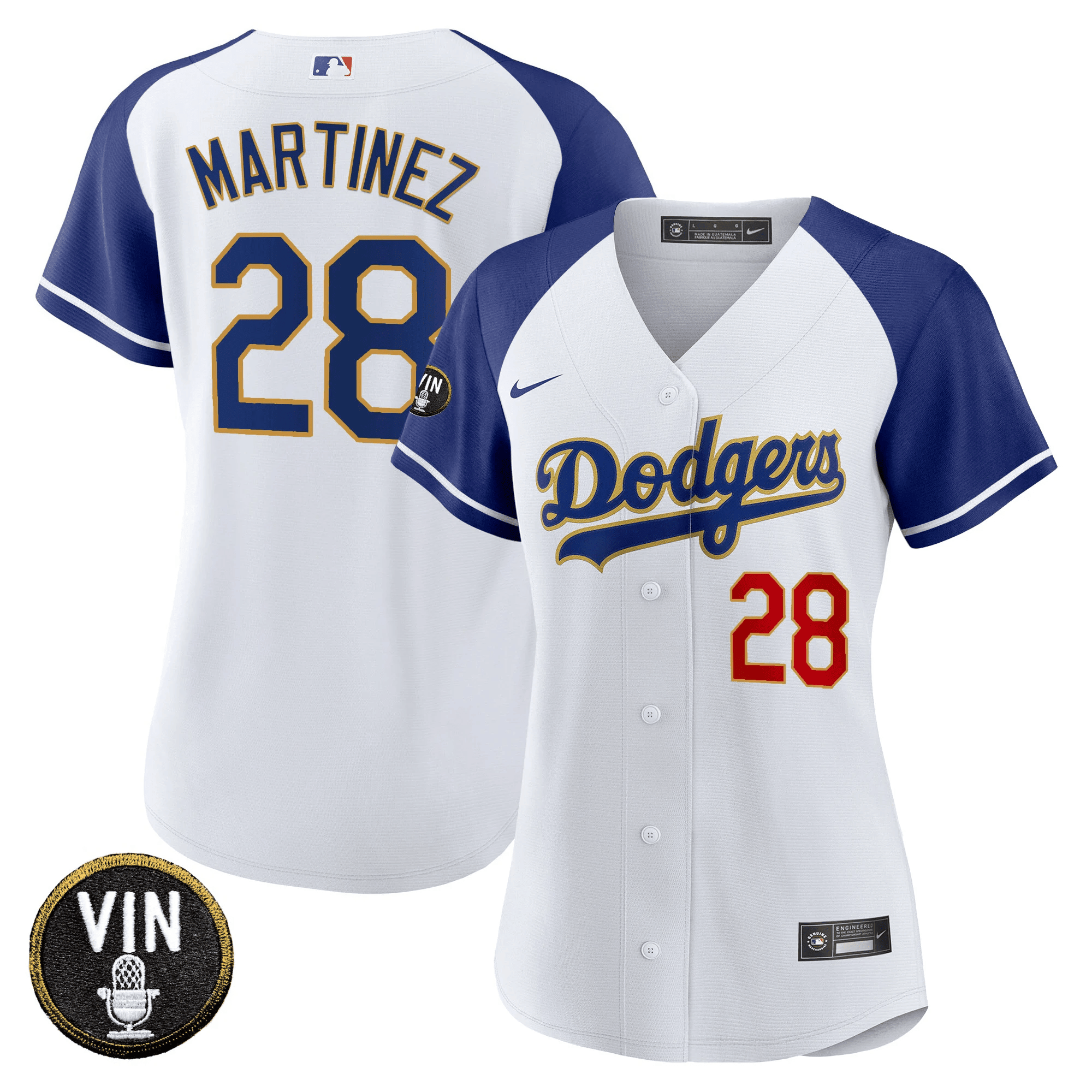 J.D. Martinez Women's Los Angeles Dodgers Vin Scully Patch Gold Trim Alternate White Jersey - All Stitched