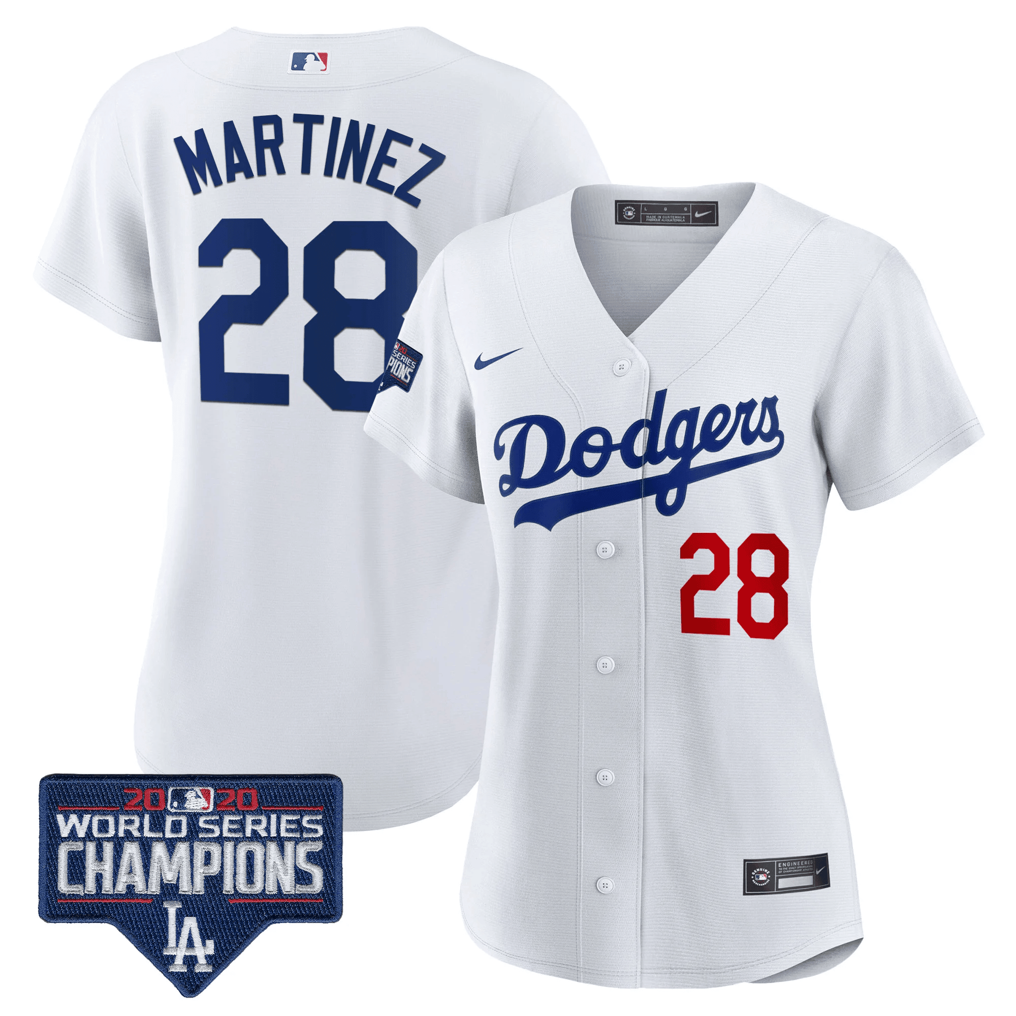 J.D. Martinez Women's Los Angeles Dodgers World Series Champions Patch White Jersey - All Stitched