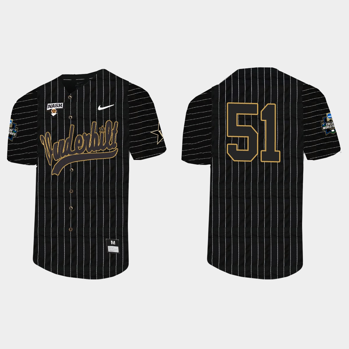J.J. Bleday Vanderbilt Commodores 2021 College World Series Pinstripe Jersey - Black