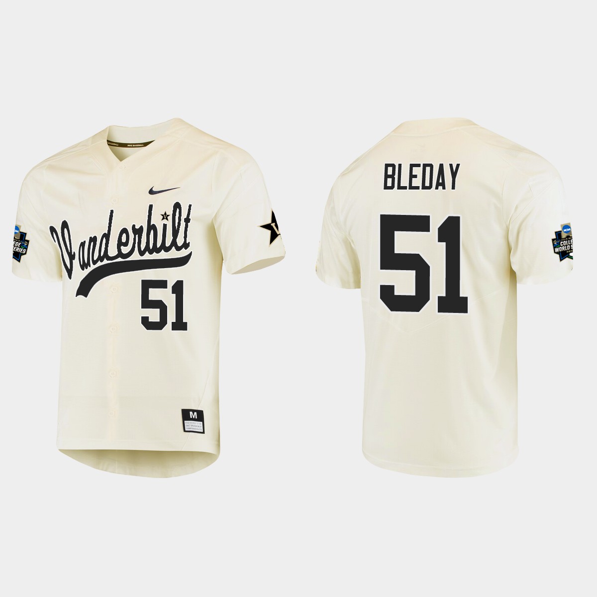 J.J. Bleday Vanderbilt Commodores College World Series Jersey - Cream