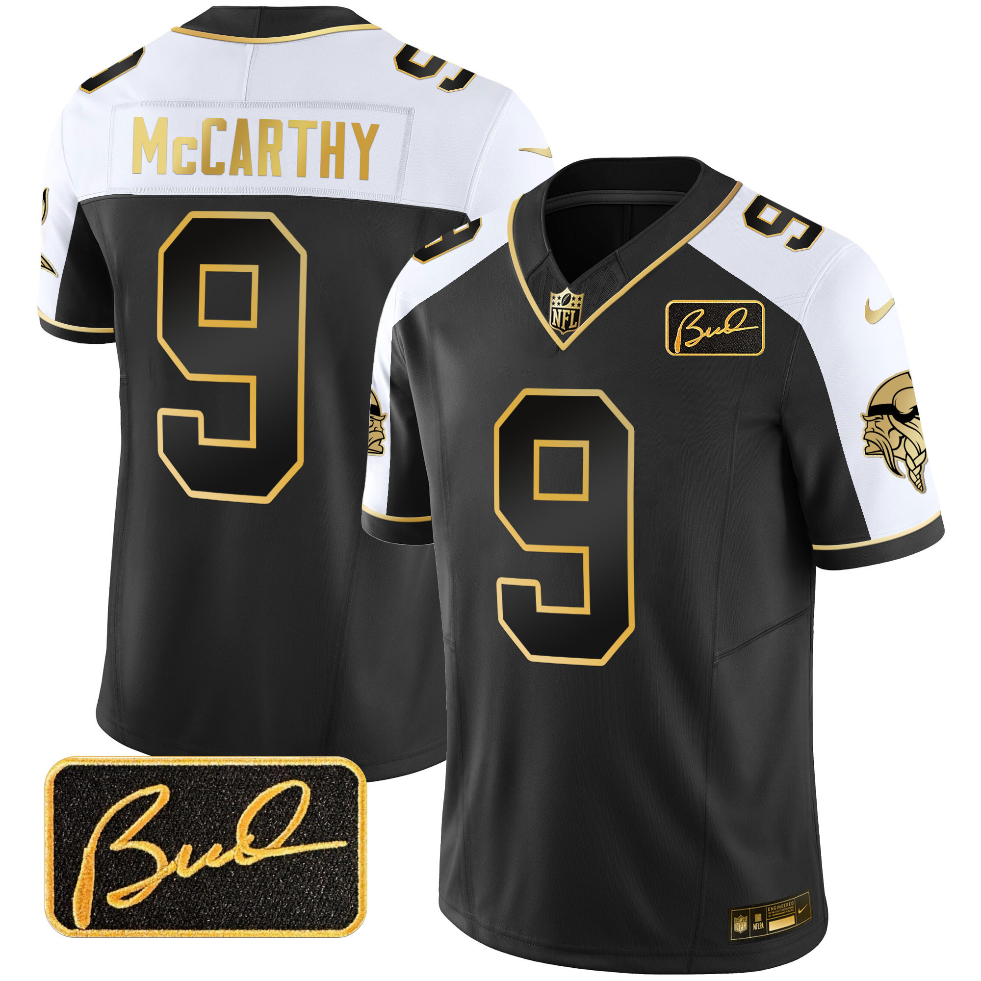 J.J. McCarthy Men's Minnesota Vikings Bud Grant Patch Gold Limited V2 Alternate Jersey - All Stitched