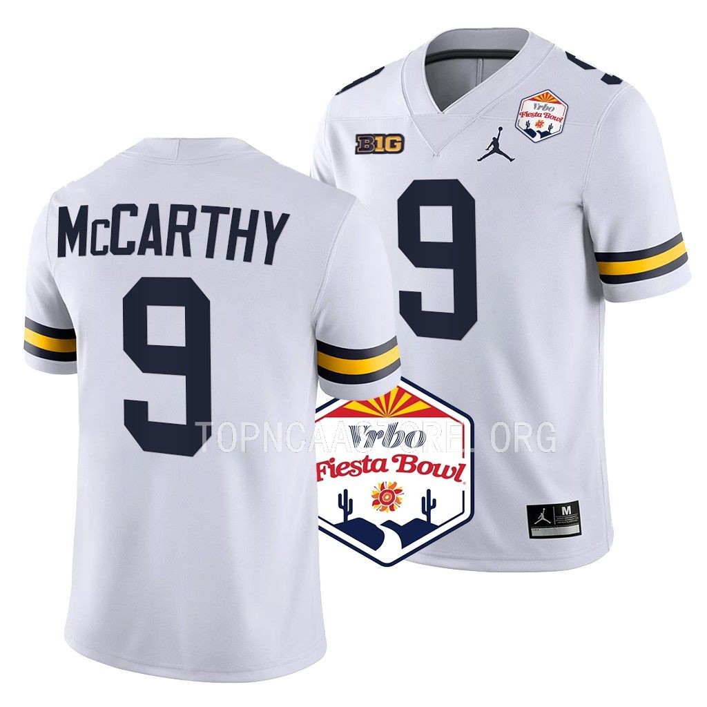 J.J. McCarthy Michigan Wolverines 2022 Fiesta Bowl College Playoff Jersey Men's White #9 Uniform