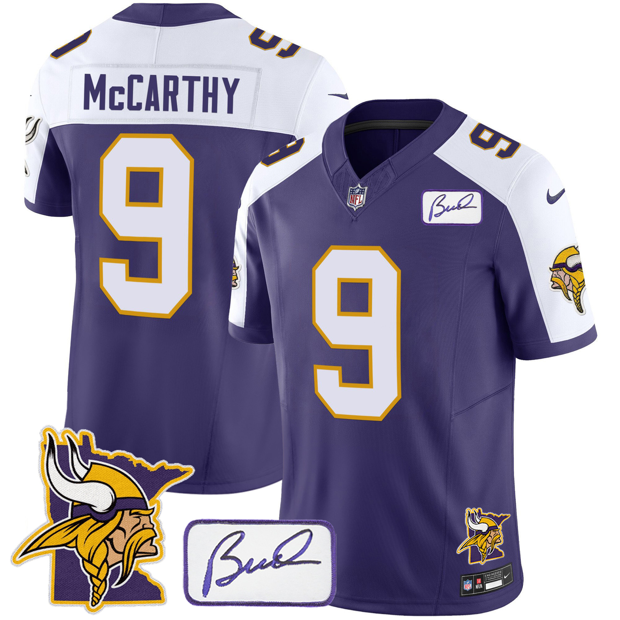 J.J.Mccarthy Men's Minnesota Vikings Bud Grant & Minnesota Patch Classic Limited Purple Alternate Jersey - All Stitched