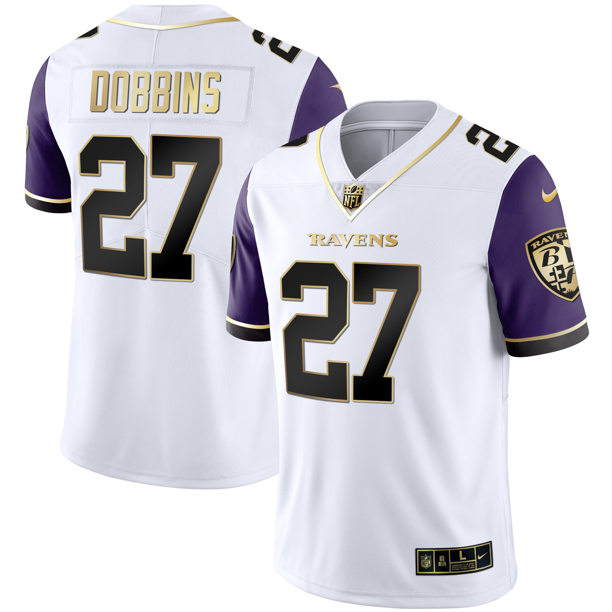 J.K. Dobbins Men's Baltimore Ravens Gold Vapor Color Sleeve Jersey All Stitched