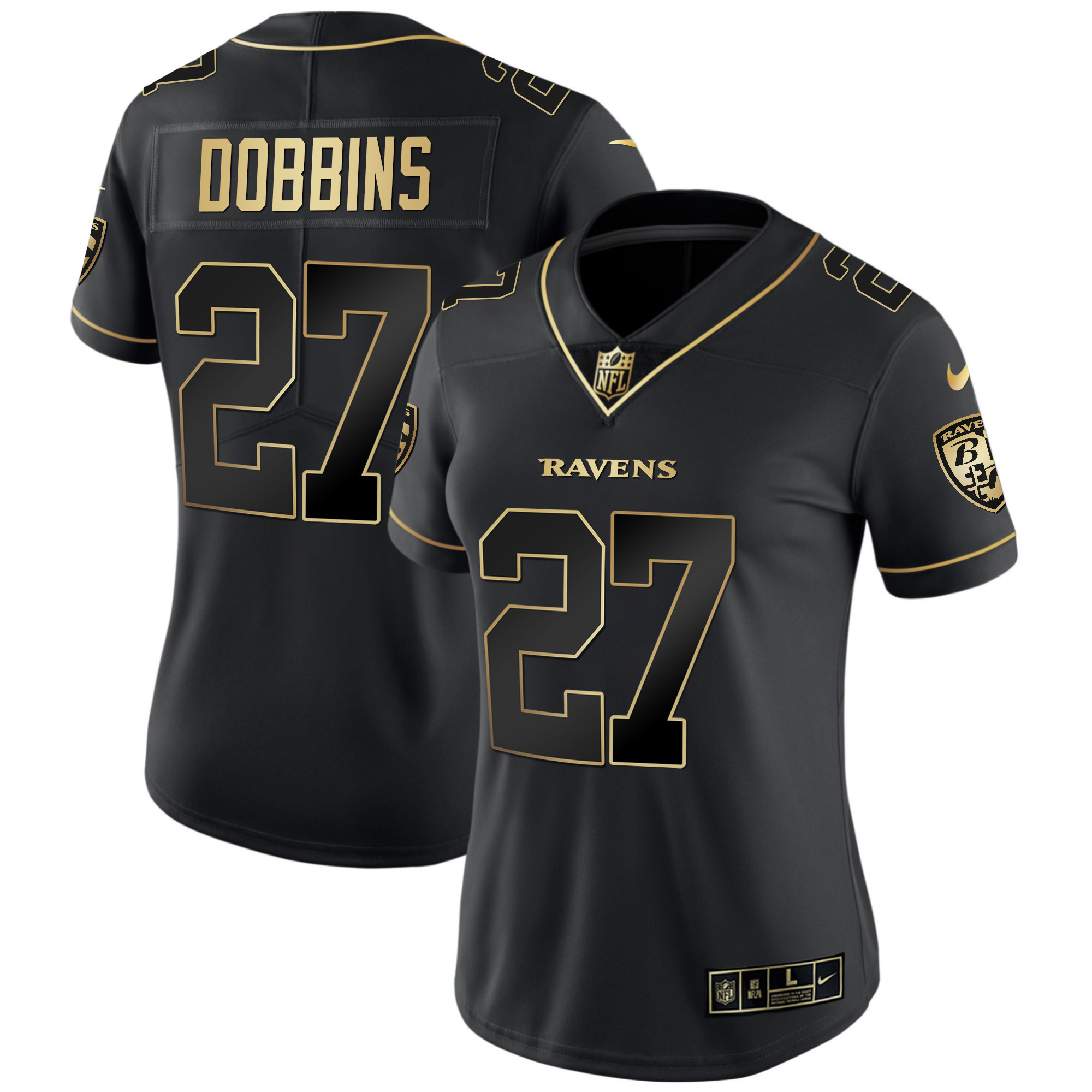 J.K. Dobbins WoMen's Baltimore Ravens Gold Vapor Black Gold Jersey All Stitched
