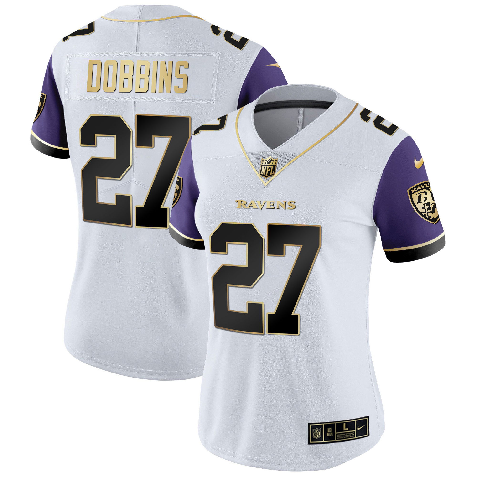 J.K. Dobbins WoMen's Baltimore Ravens Gold Vapor Color Sleeve Jersey All Stitched