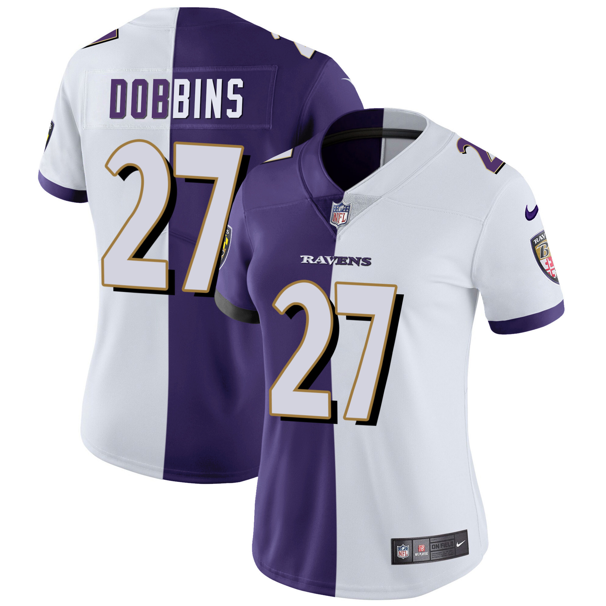 J.K. Dobbins WoMen's Baltimore Ravens Gold Vapor Split Jersey All Stitched
