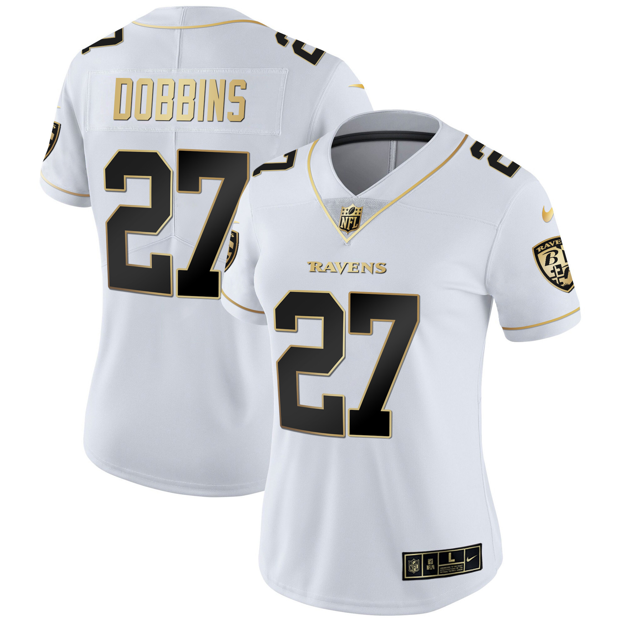J.K. Dobbins WoMen's Baltimore Ravens Gold Vapor White Gold Jersey All Stitched