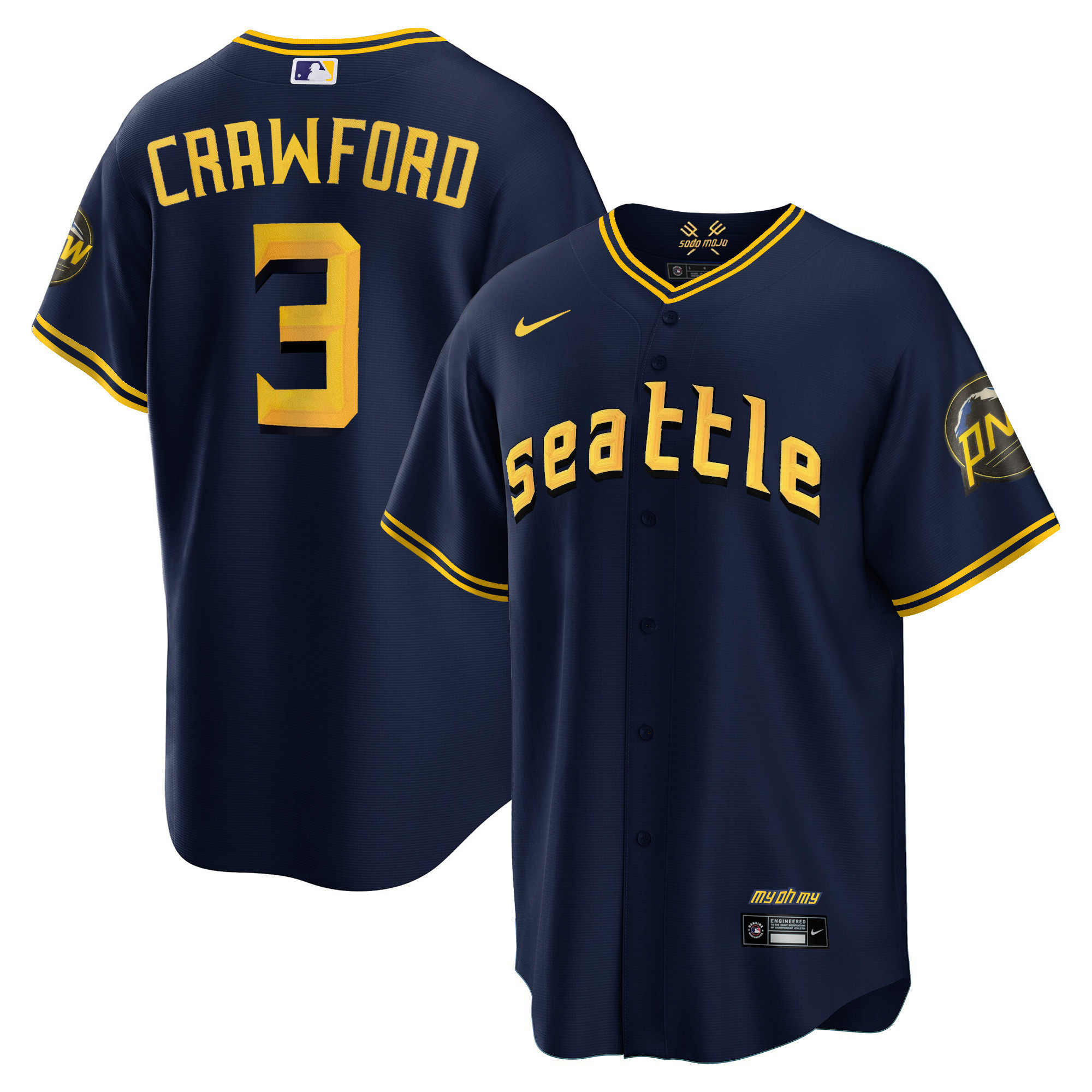 J.P. Crawford Men's Seattle Mariners 2023 City Connect Collection Cool Navy Jersey - All Stitched