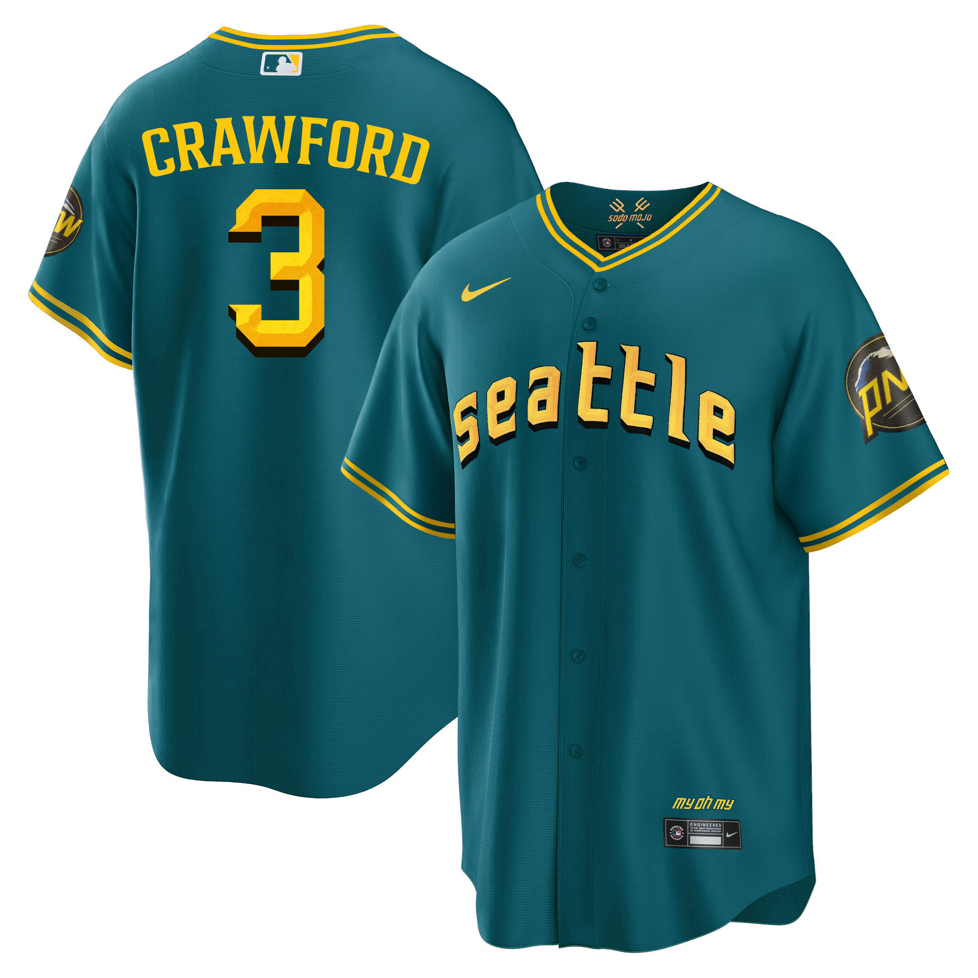J.P. Crawford Men's Seattle Mariners 2023 City Connect Fan Made Collection Cool Aqua Jersey - All Stitched