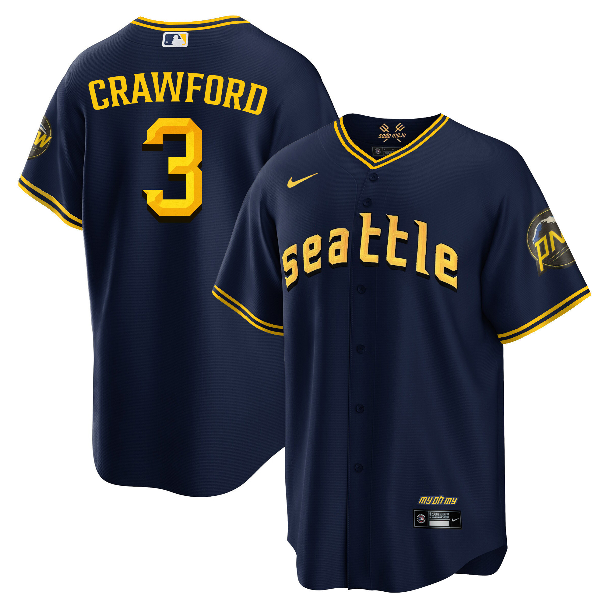 J.P. Crawford Men's Seattle Mariners 2023 City Connect Fan Made Collection Cool Navy Jersey - All Stitched