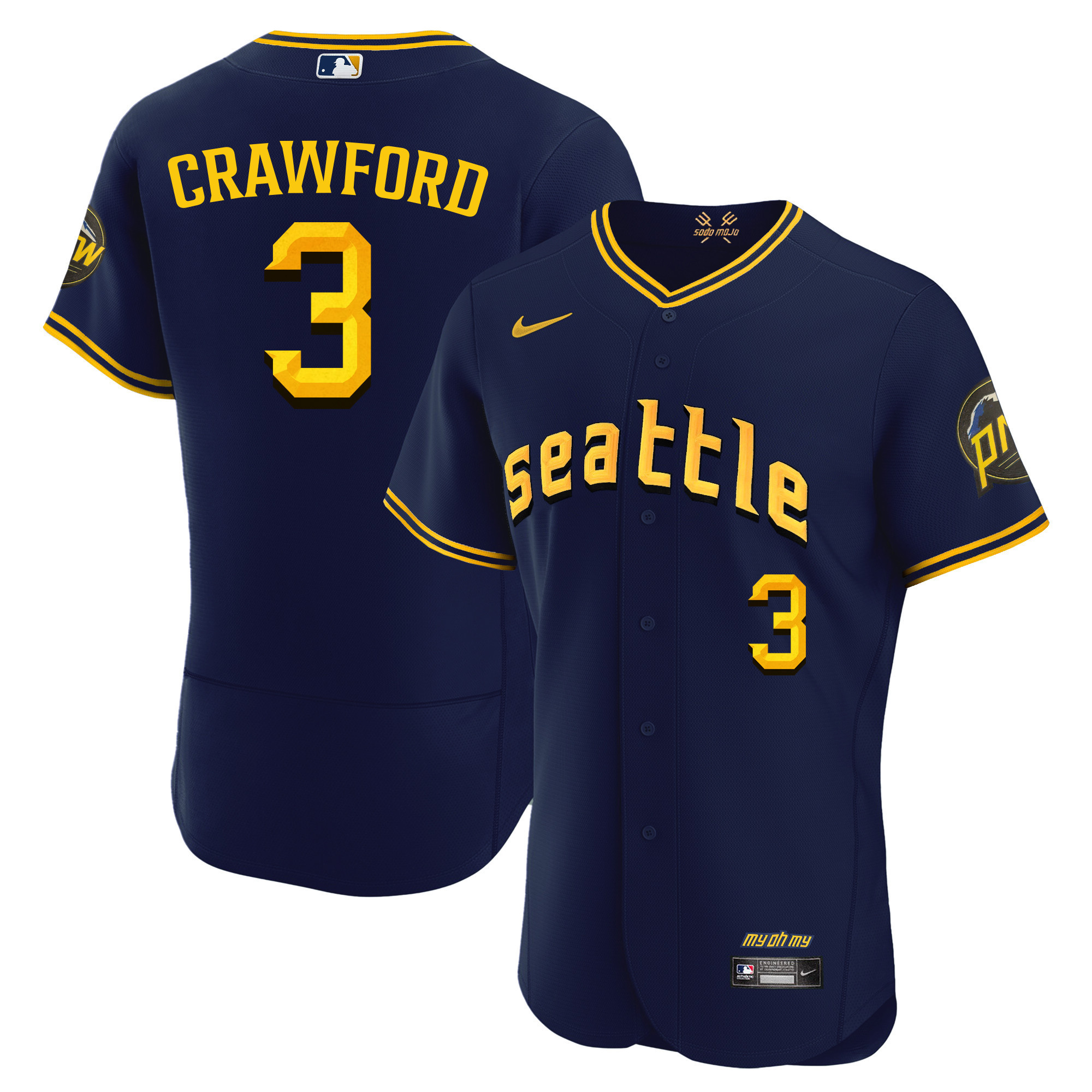 J.P. Crawford Men's Seattle Mariners 2023 City Connect Fan Made Collection Flex Navy Jersey - All Stitched