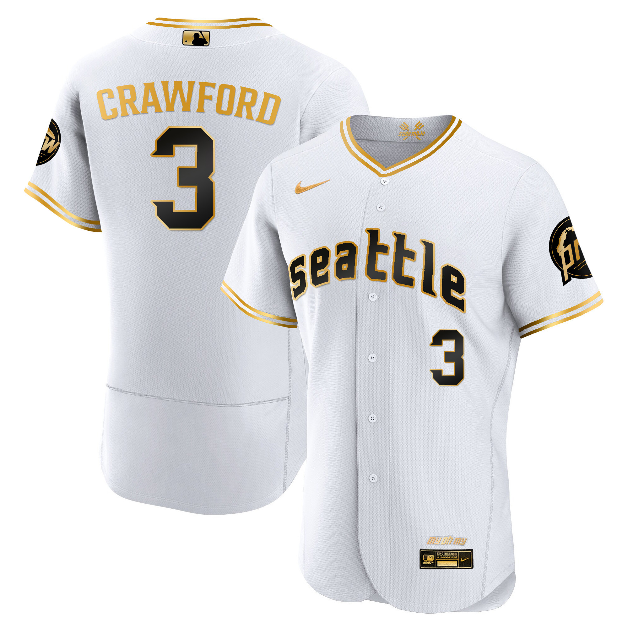 J.P. Crawford Men's Seattle Mariners 2023 City Connect Gold Fan Made Flex White Gold Jersey - All Stitched