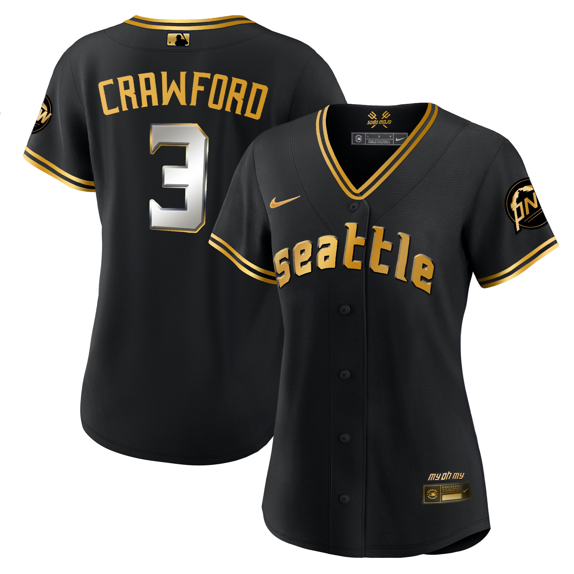 J.P. Crawford Women's Seattle Mariners 2023 City Connect Gold Black Gold Jersey - All Stitched