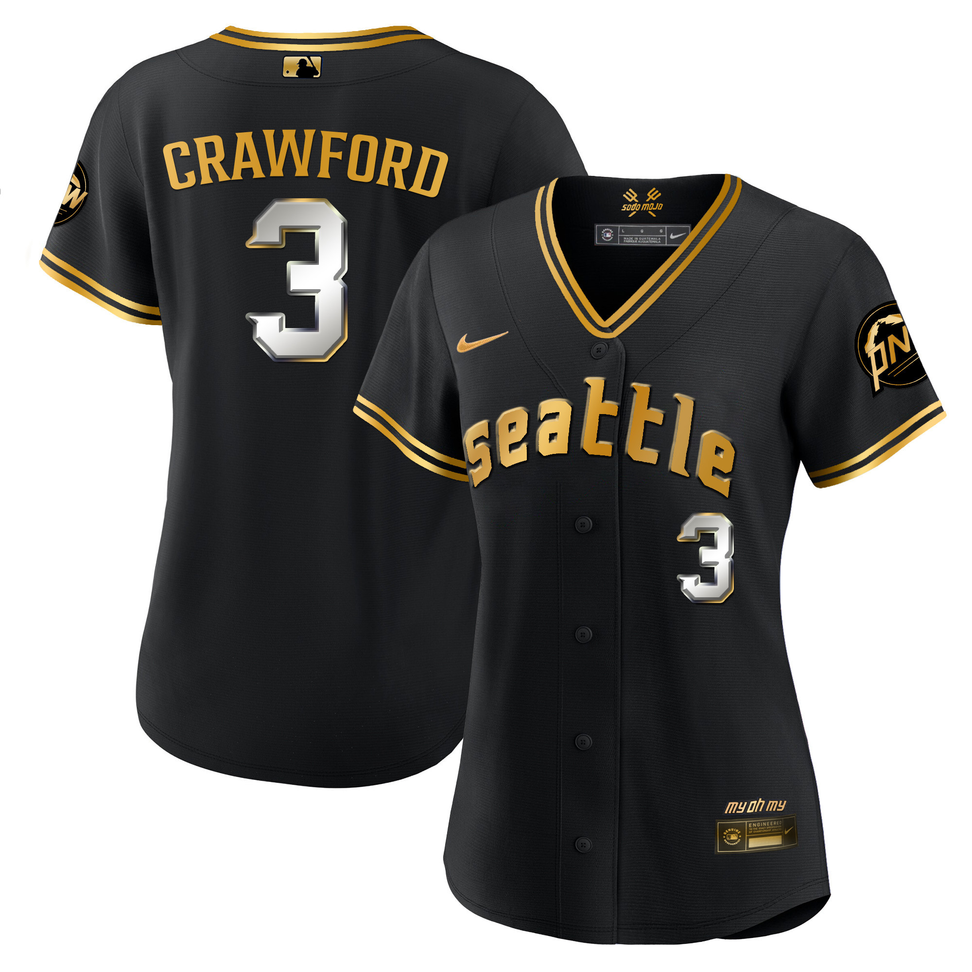J.P. Crawford Women's Seattle Mariners 2023 City Connect Gold Fan Made Black Gold Jersey - All Stitched