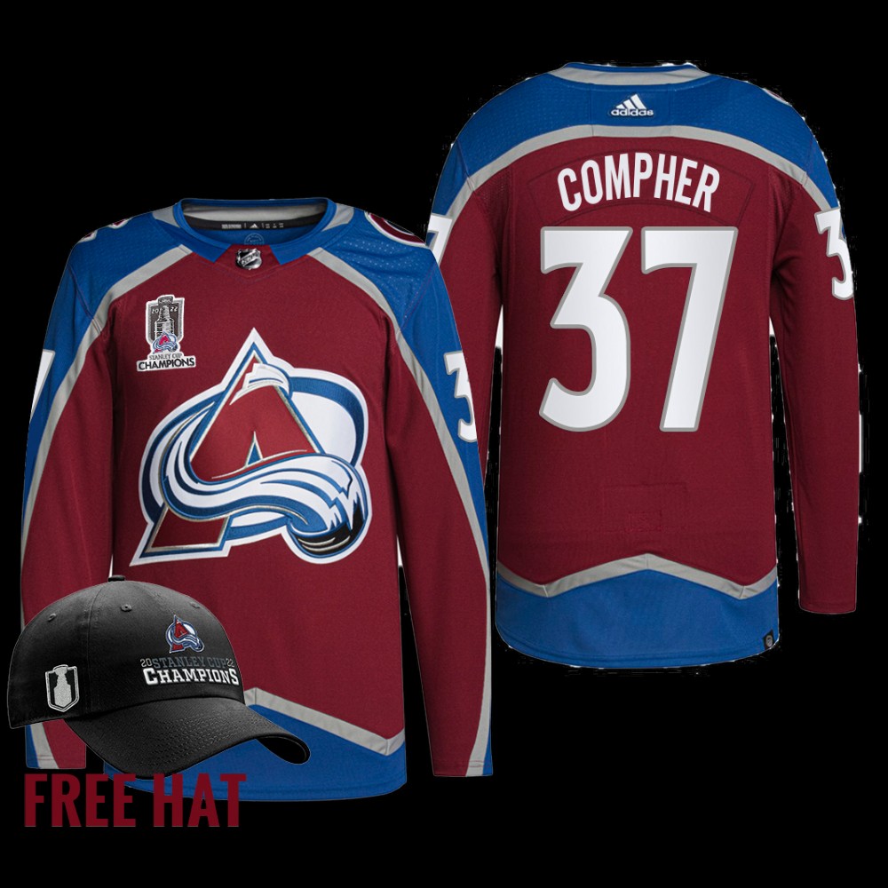 J.T. Compher Colorado Avalanche 2022 Stanley Cup Champions Jersey Burgundy #37 Free Hat Uniform