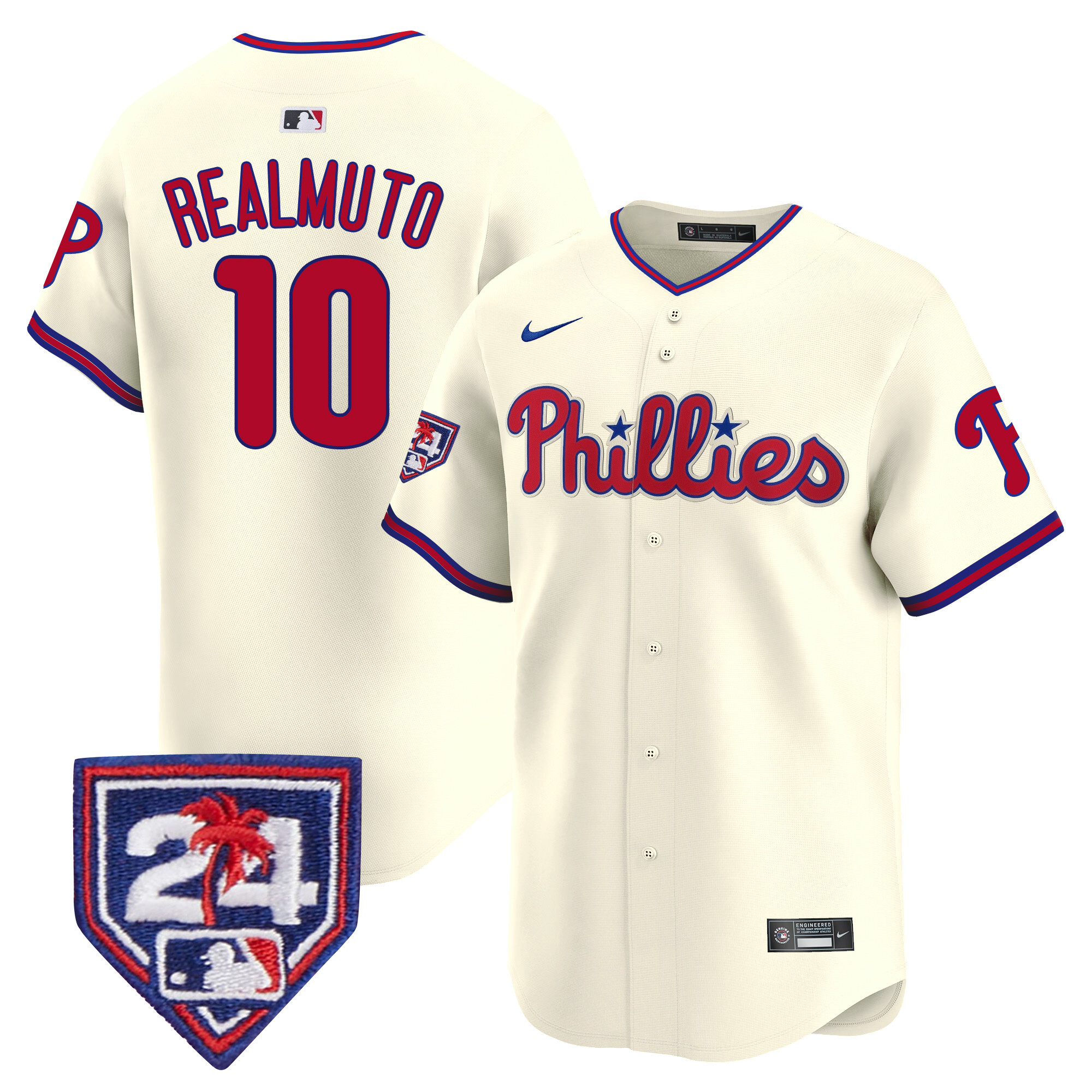 J.T. Realmuto Men's Philadelphia Phillies 2024 Spring Training Patch Vapor Premier Limited Cream Jersey - All Stitched