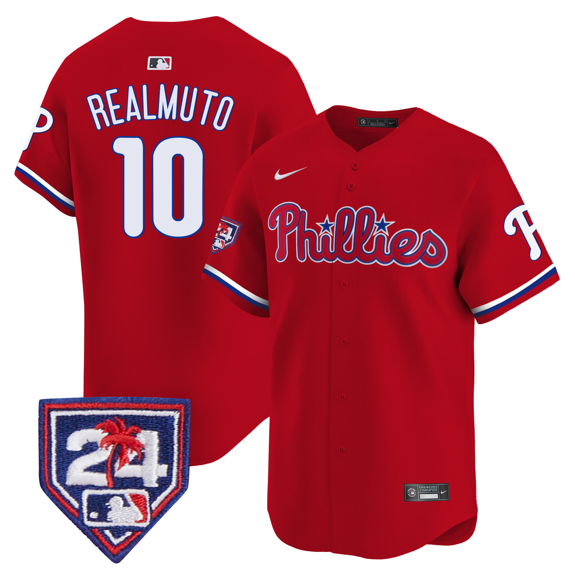 J.T. Realmuto Men's Philadelphia Phillies 2024 Spring Training Patch Vapor Premier Limited Red Jersey - All Stitched