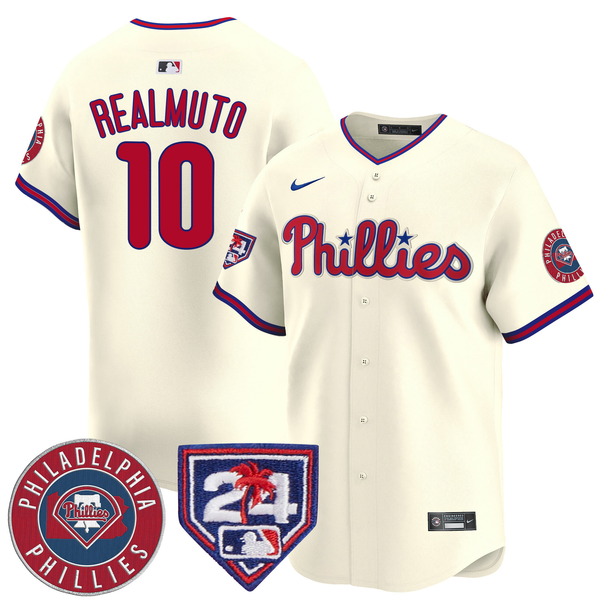 J.T. Realmuto Men's Philadelphia Phillies 2024 Spring Training Patch Vapor Premier Limited V2 Cream Jersey - All Stitched