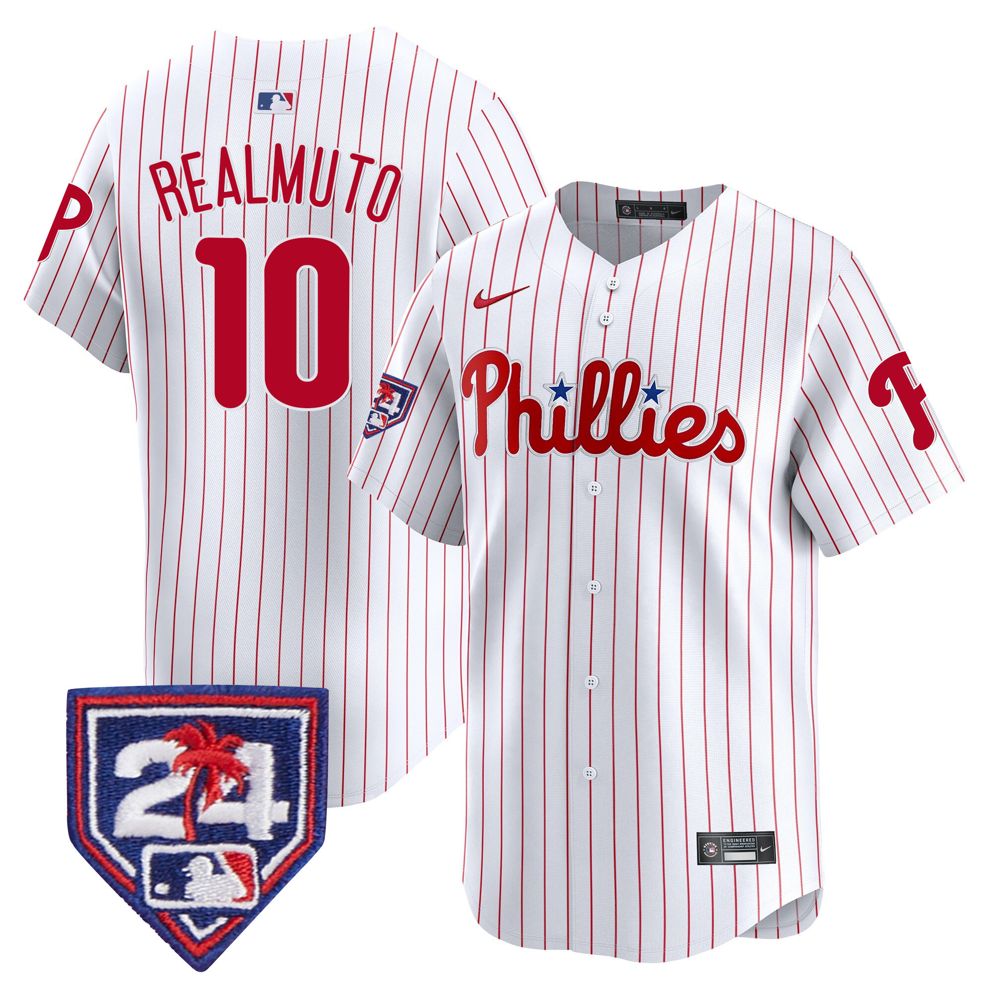 J.T. Realmuto Men's Philadelphia Phillies 2024 Spring Training Patch Vapor Premier Limited White Jersey - All Stitched