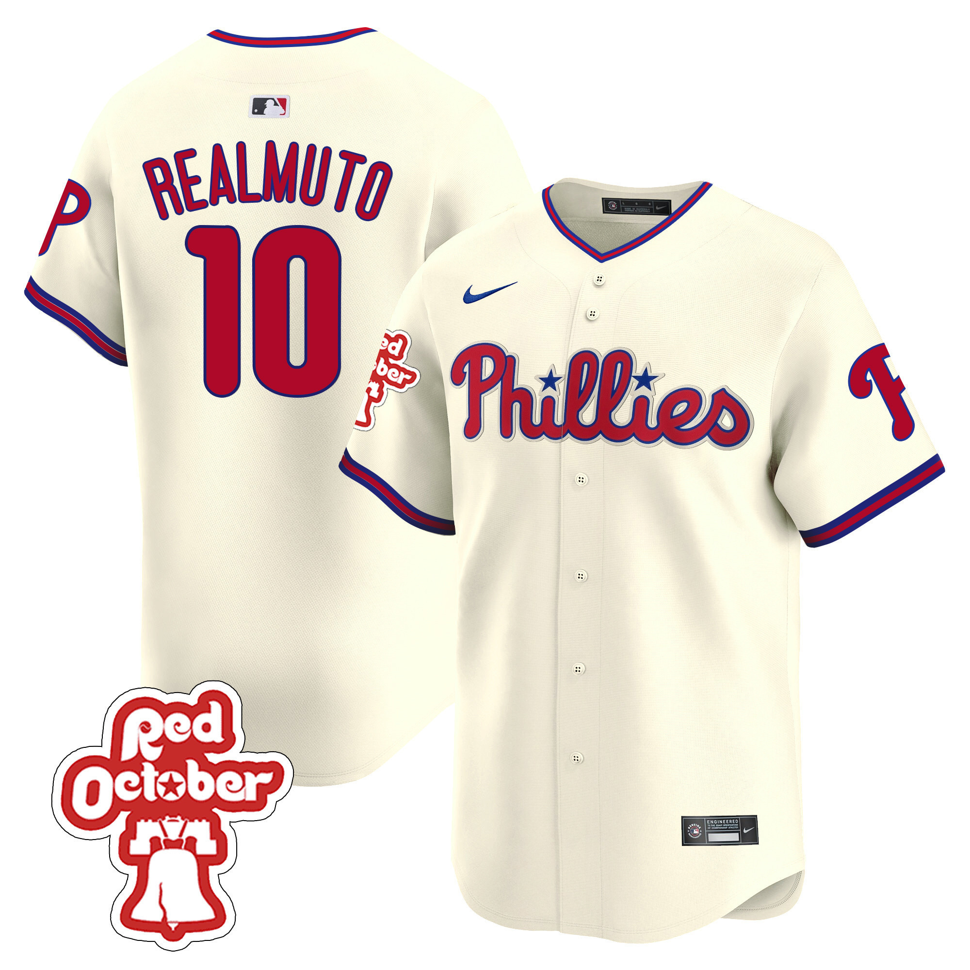 J.T. Realmuto Men's Philadelphia Phillies Red Octorber Patch Vapor Premier Limited Cream Jersey - All Stitched