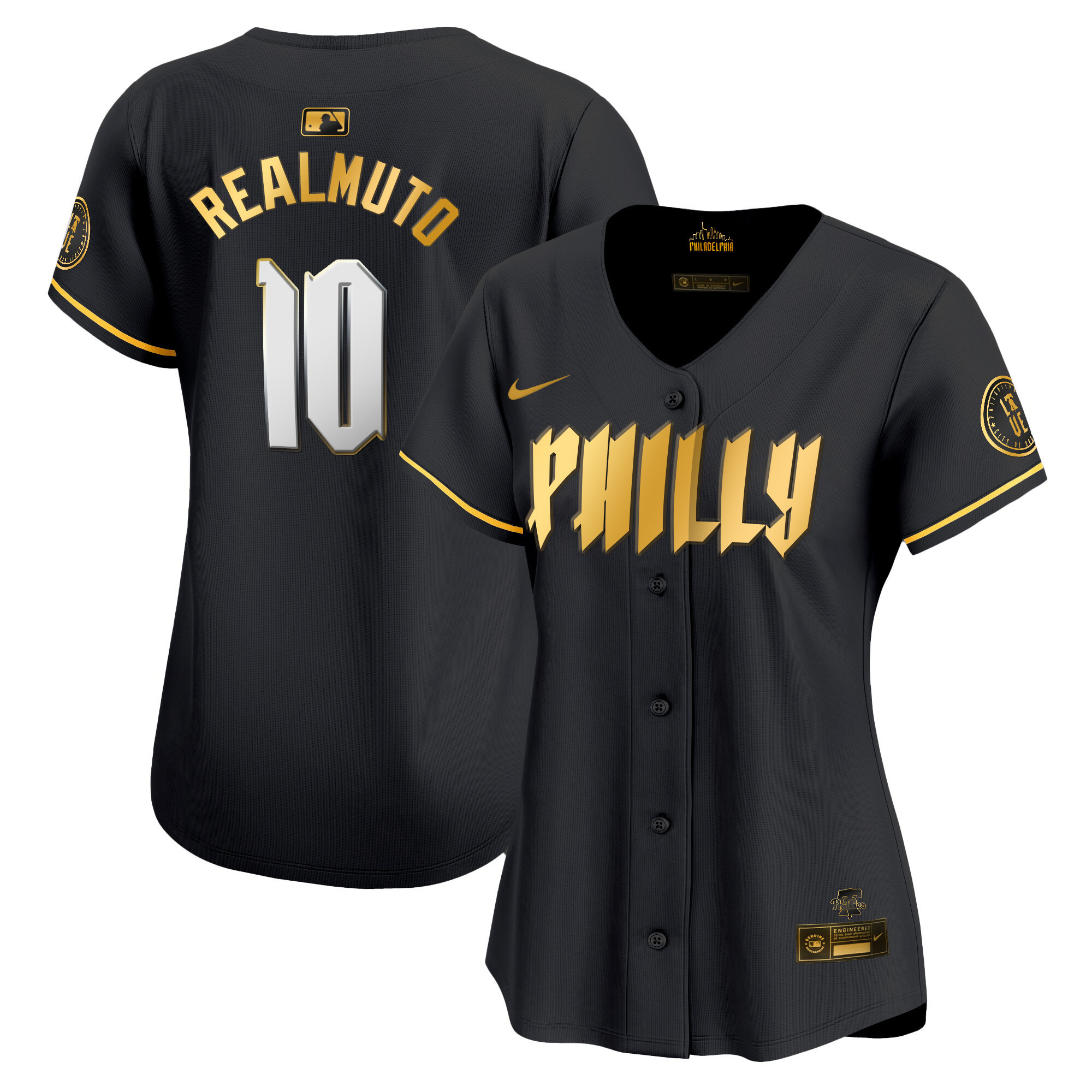 J.T. Realmuto Women's Philadelphia Phillies 2024 City Connect Vapor Premier Limited Black Gold Jersey - All Stitched