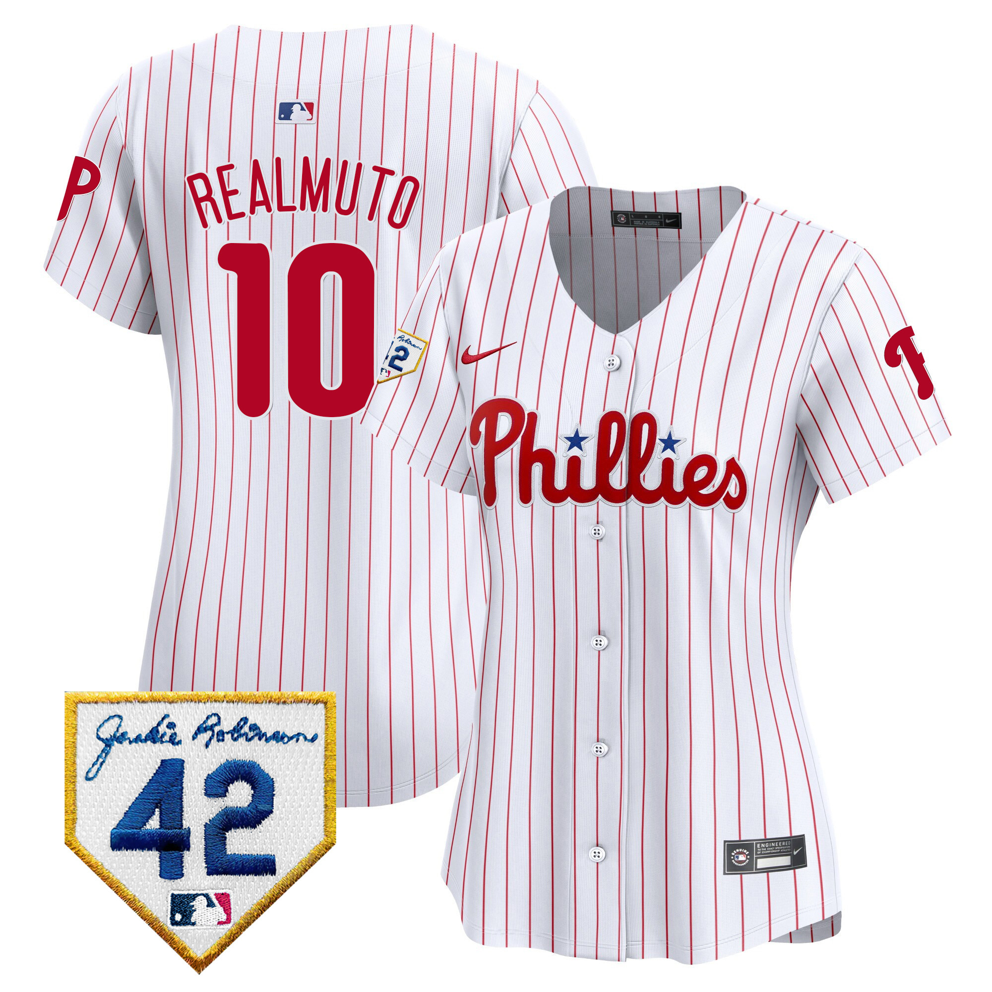 J.T. Realmuto Women's Philadelphia Phillies 2024 Jackie Robinson Patch Vapor Premier Limited White Jersey - All Stitched