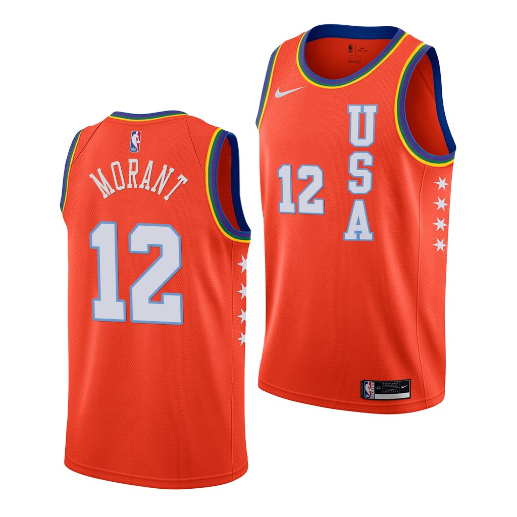 Ja Morant #12 Grizzlies 2021 NBA Rising Star Orange Jersey Murray State Racers 2019 Draft