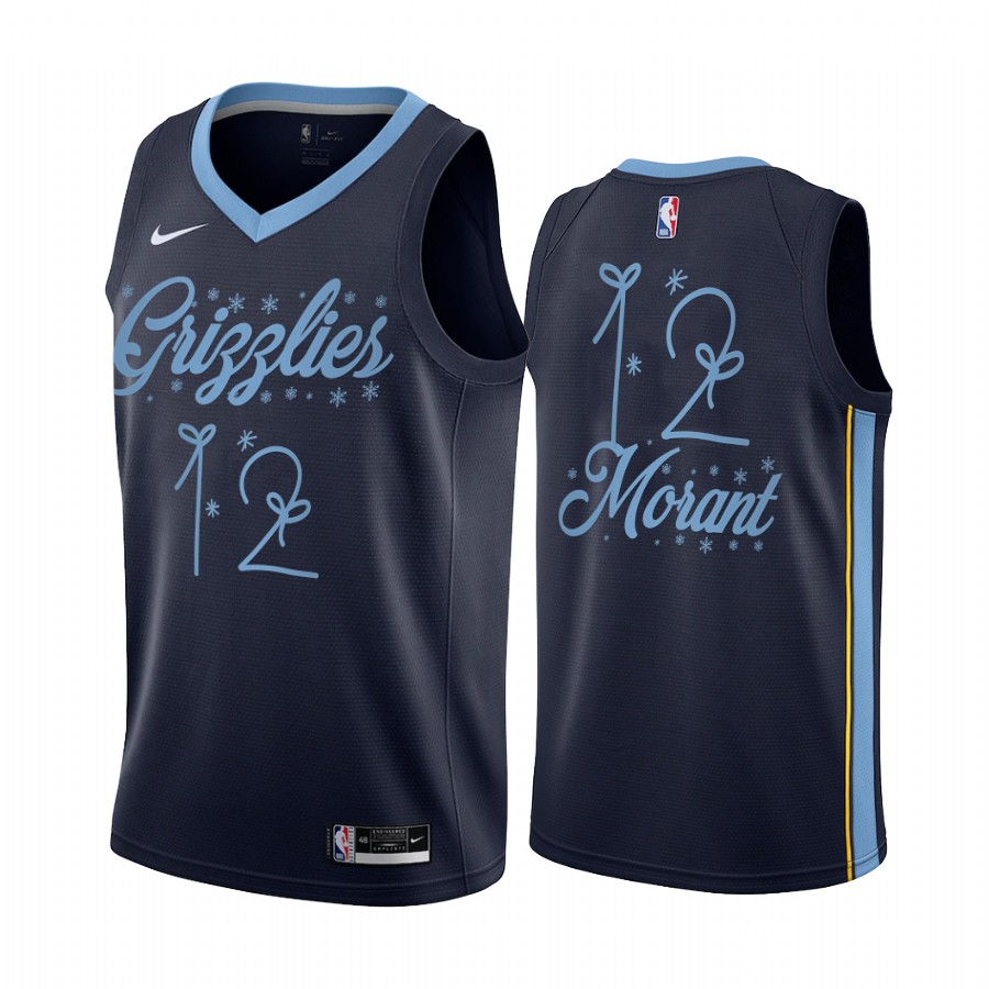 Ja Morant Memphis Grizzlies 2020 Christmas Night Navy Jersey Festive Special Edition