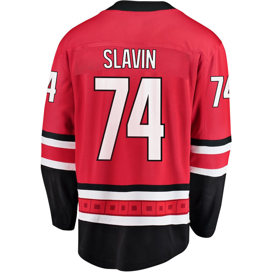 Jaccob Slavin 74 Carolina Hurricanes Stanley Cup 2023 Playoffs Patch Home Breakaway Men Stitched Jersey – Red