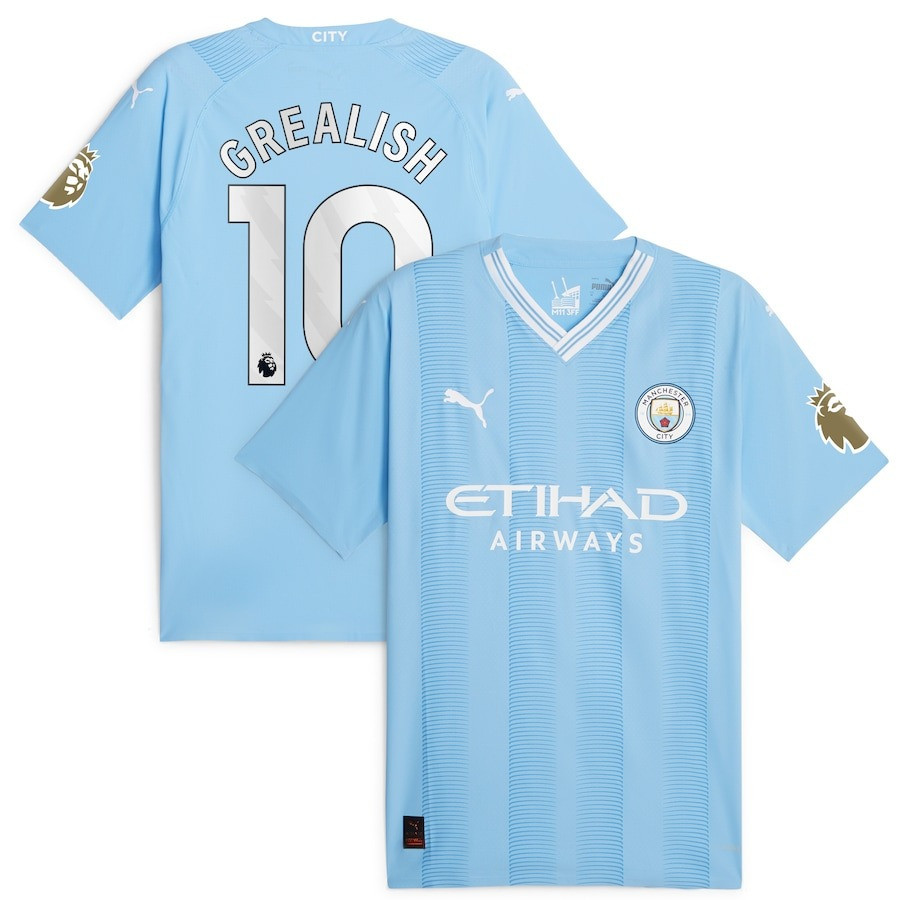 Jack Grealish 10 Manchester City 2022/23 English Premier League Champions Jersey – Sky Blue