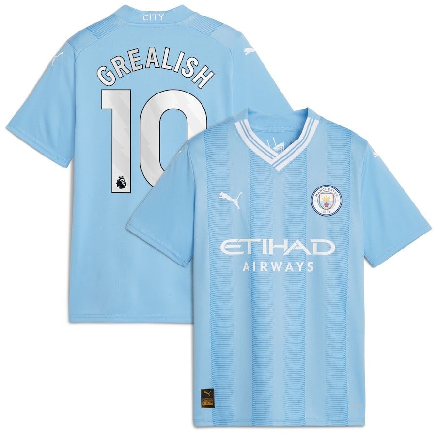 Jack Grealish 10 Manchester City 2023/24 Home Jersey – Sky Blue, Youth