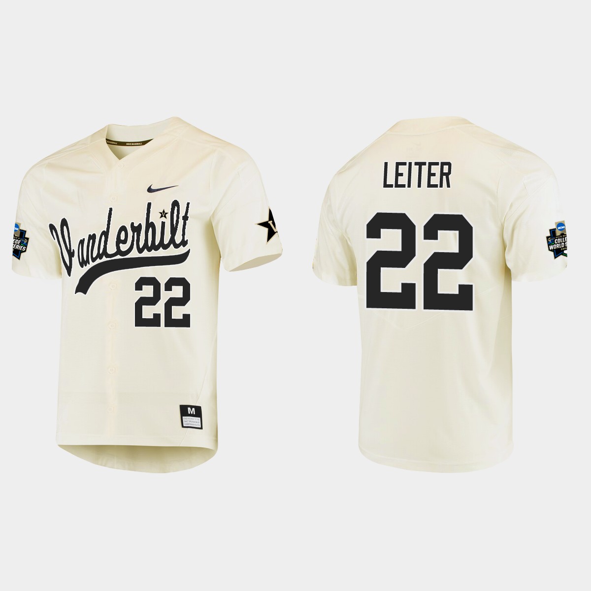 Jack Leiter Vanderbilt Commodores College World Series Jersey - Cream