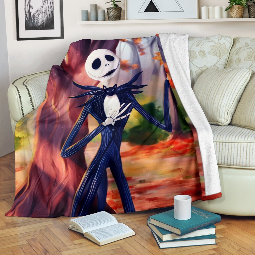 Jack Skellington Autumn Sherpa Blanket Cozy Blanket Fleece Blanket
