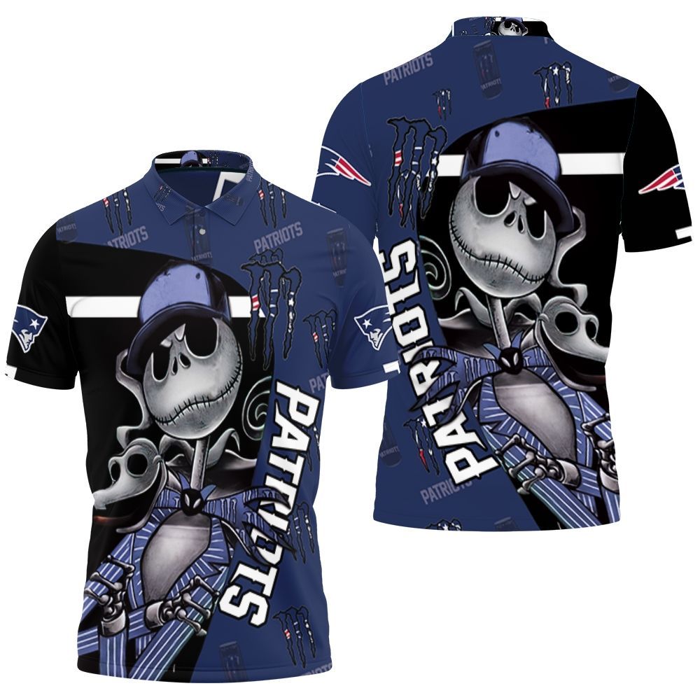 Jack Skellington Monster Energy Logo New England Patriots 3D Printed For Fan Polo Shirt