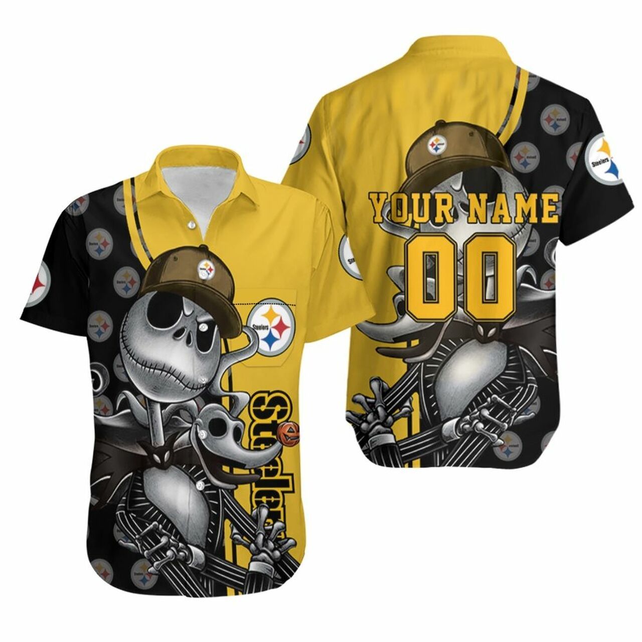 Jack Skellington Pittsburgh Steelers 3D Personalized Hawaiian Shirt Model a3460