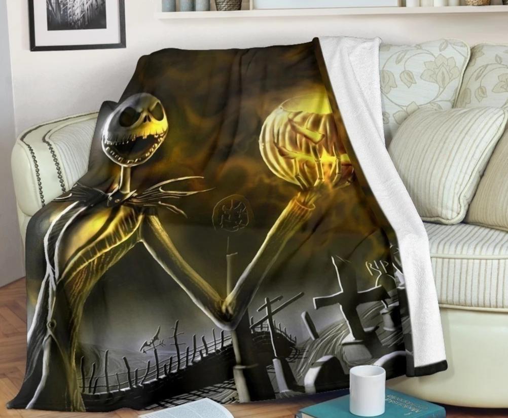 Jack The Pumpkin King Nightmare Sherpa Blanket Cozy Blanket Fleece Blanket