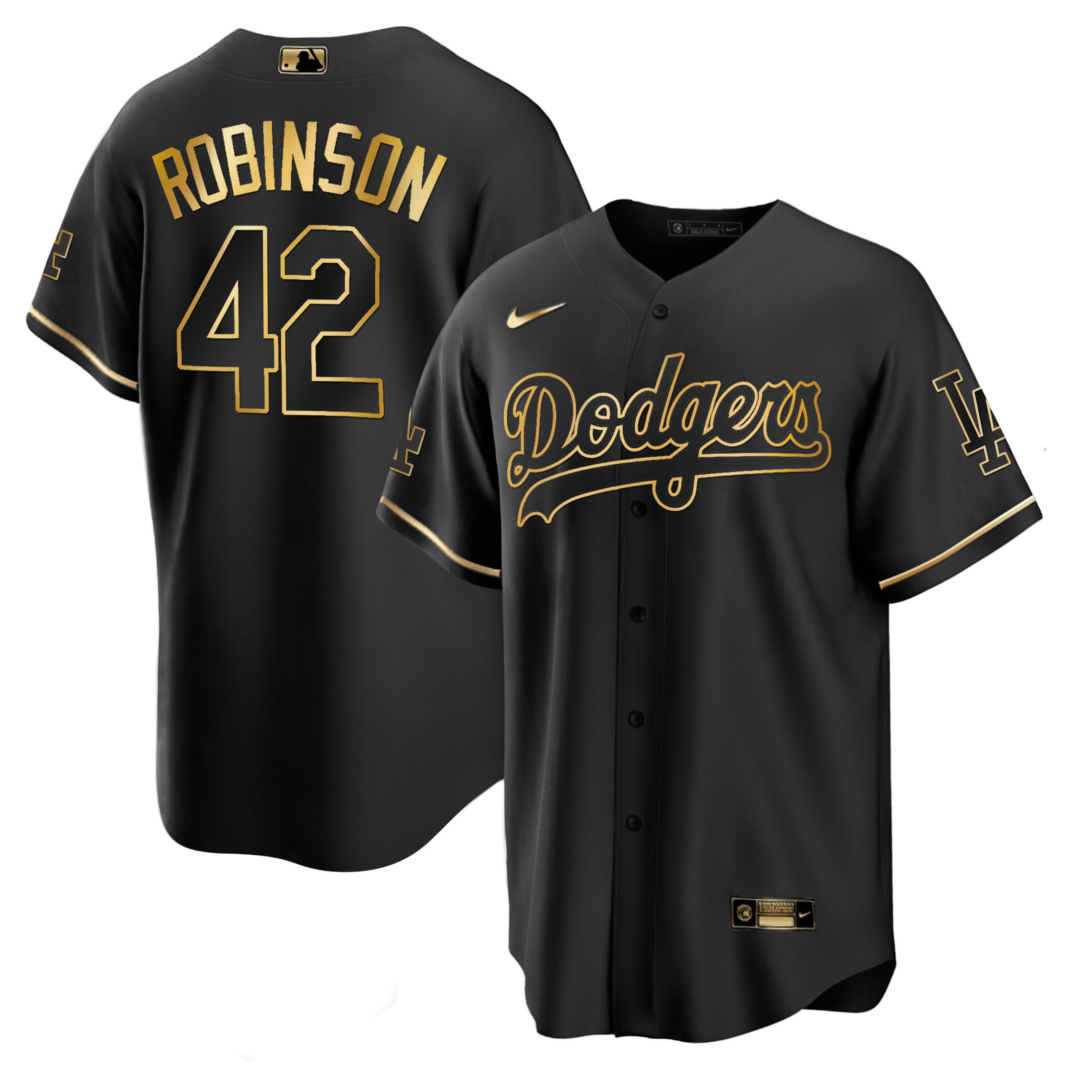 Jackie Robinson Los Angeles Dodgers White Gold & Black Gold Cool Black Jersey - All Stitched