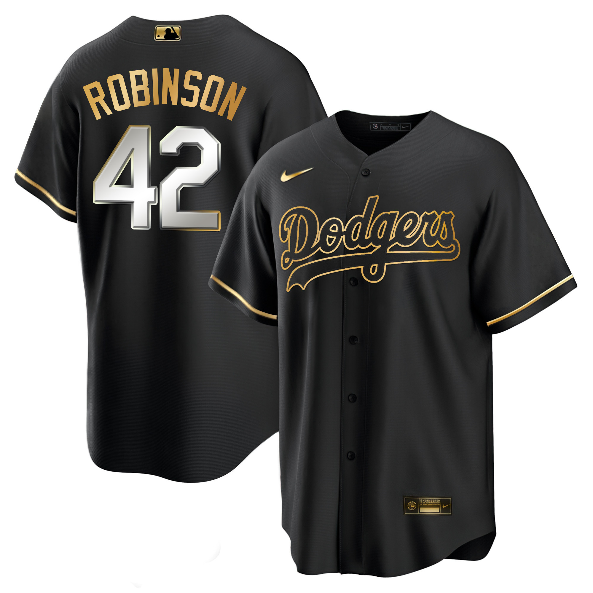 Jackie Robinson Men's Los Angeles Dodgers Black Limited & Gold Cool Black Limited Jersey - All Stitched