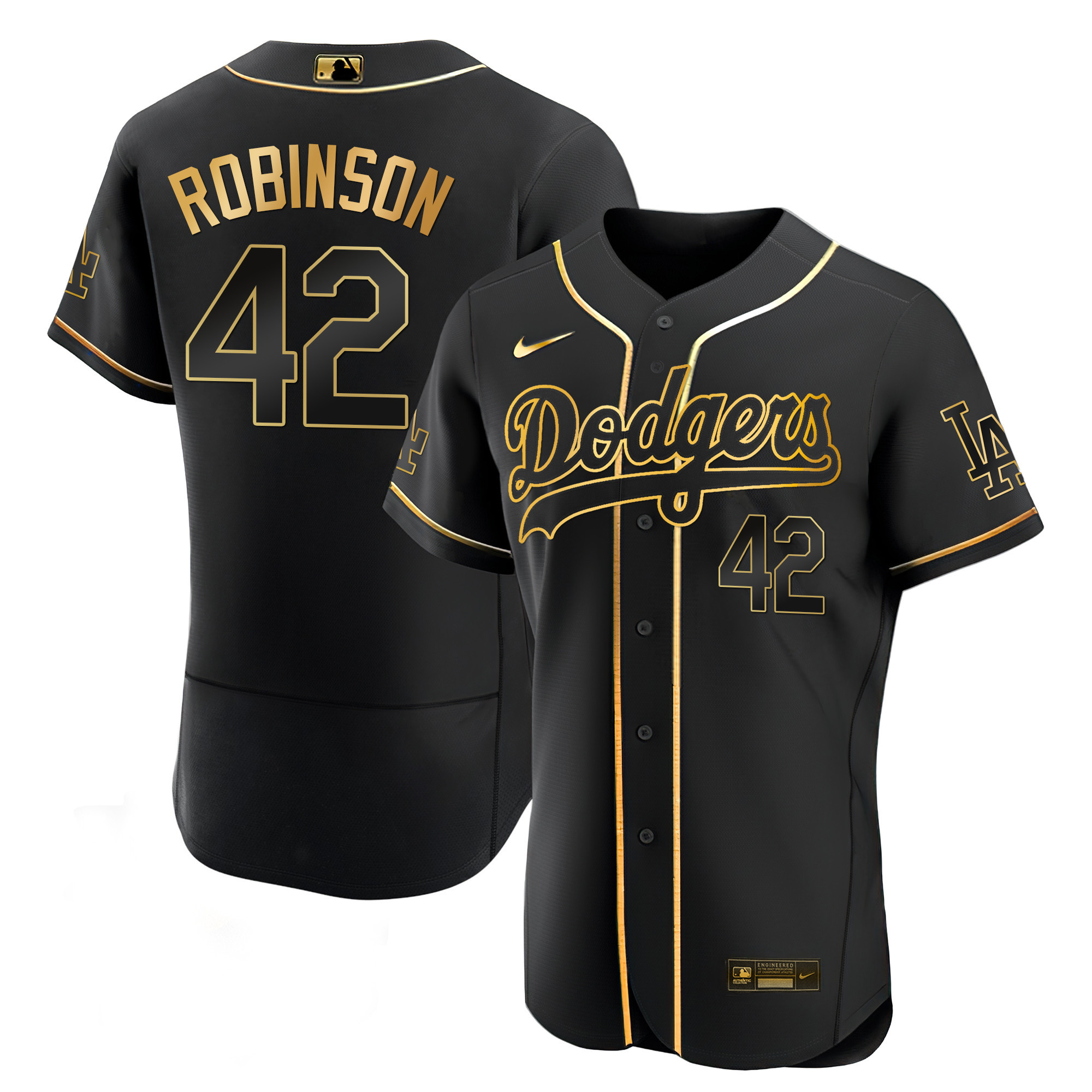 Jackie Robinson Men's Los Angeles Dodgers Black Limited & Gold Flex Black Gold Jersey - All Stitched