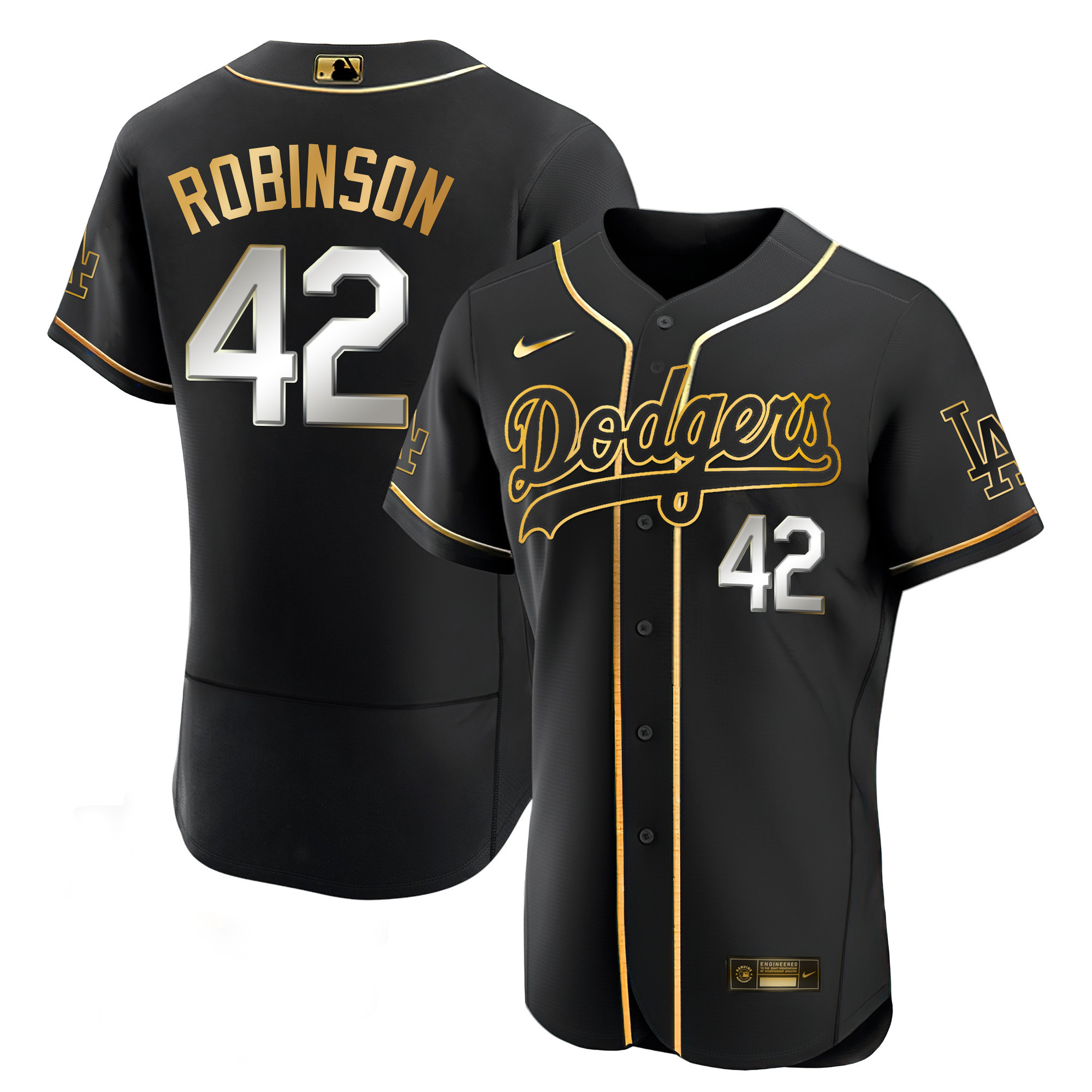Jackie Robinson Men's Los Angeles Dodgers Black Limited & Gold Flex Black Limited Jersey - All Stitched